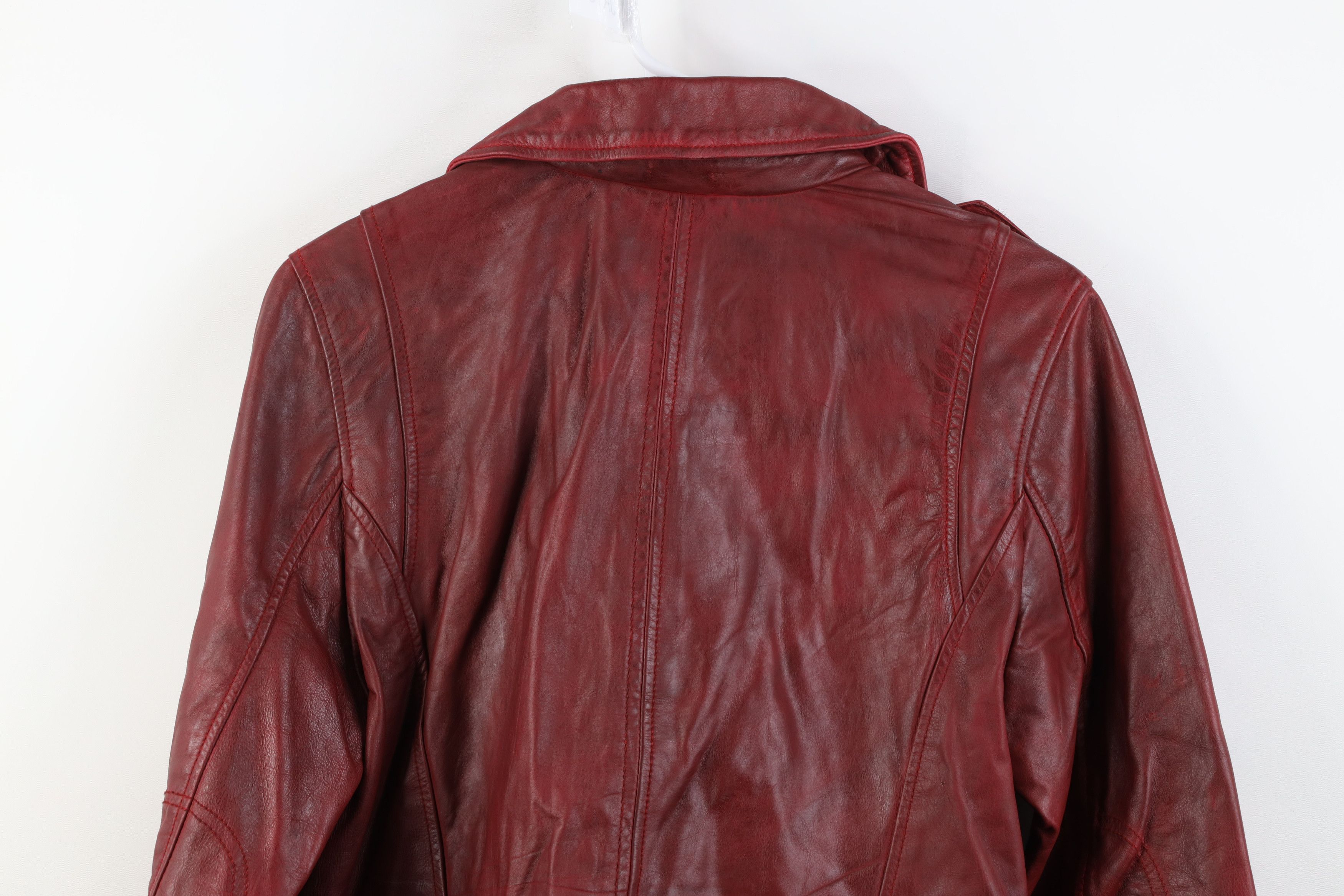Vintage Vintage Streetwear Zip Leather Motorcycle Jacket Red Size L / US 10 / IT 46 - 14 Thumbnail