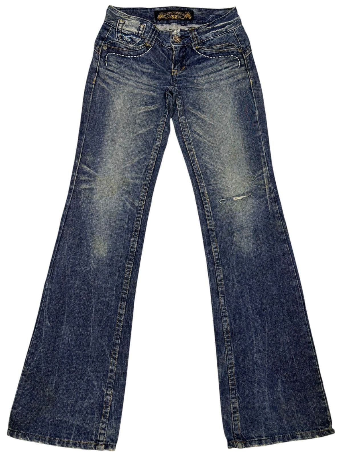 If Six Was Nine RED PEPPER FLARE JEANS BOOTCUT DISTRESSED DENIM Size 27" / US 4 / IT 40 - 7 Thumbnail