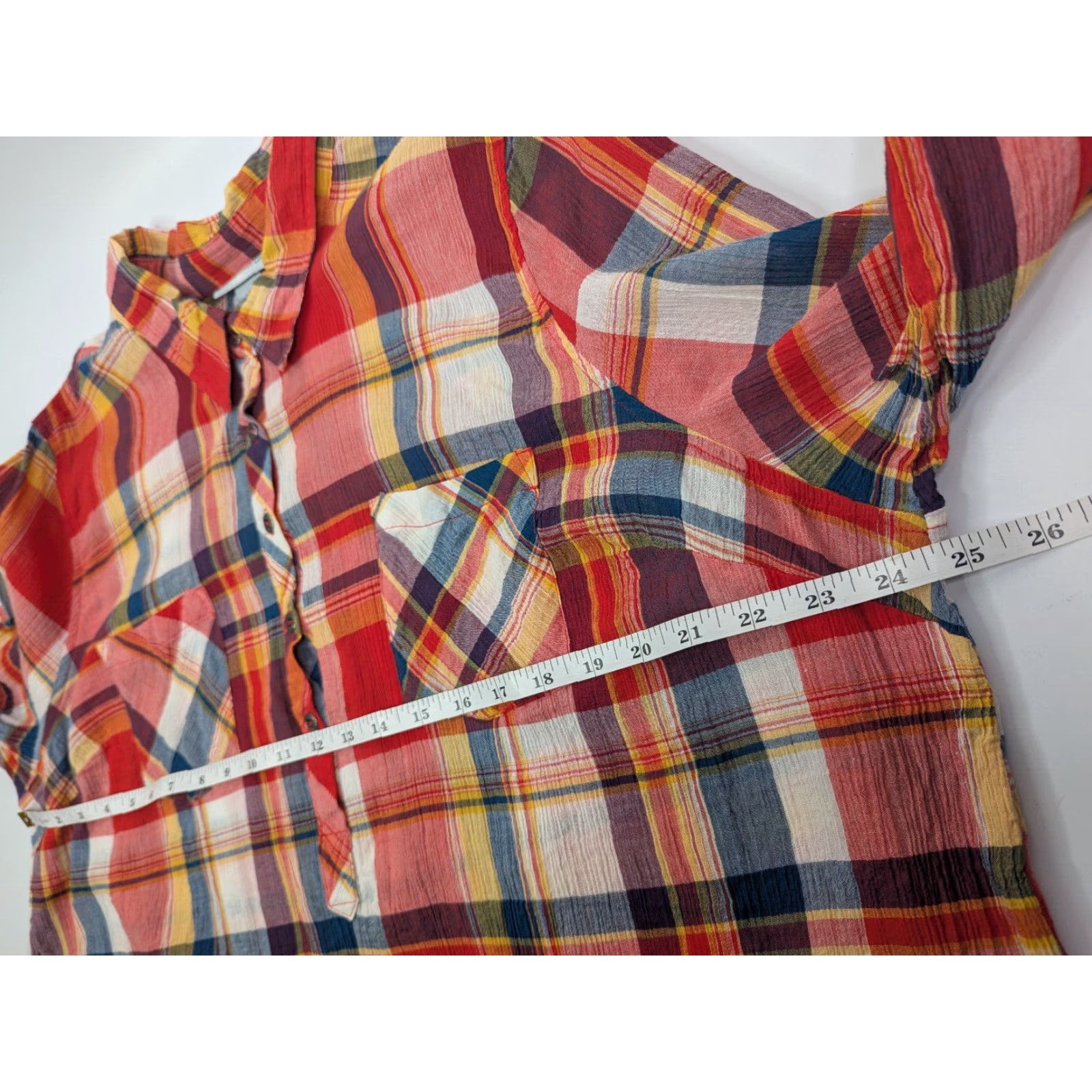 Vintage Catherines Plaid Western Button Shirt Top 2XWP Floral Roll Tab Sleeve Collared Size XXL / US 16-18 / IT 52-54 - 6 Thumbnail