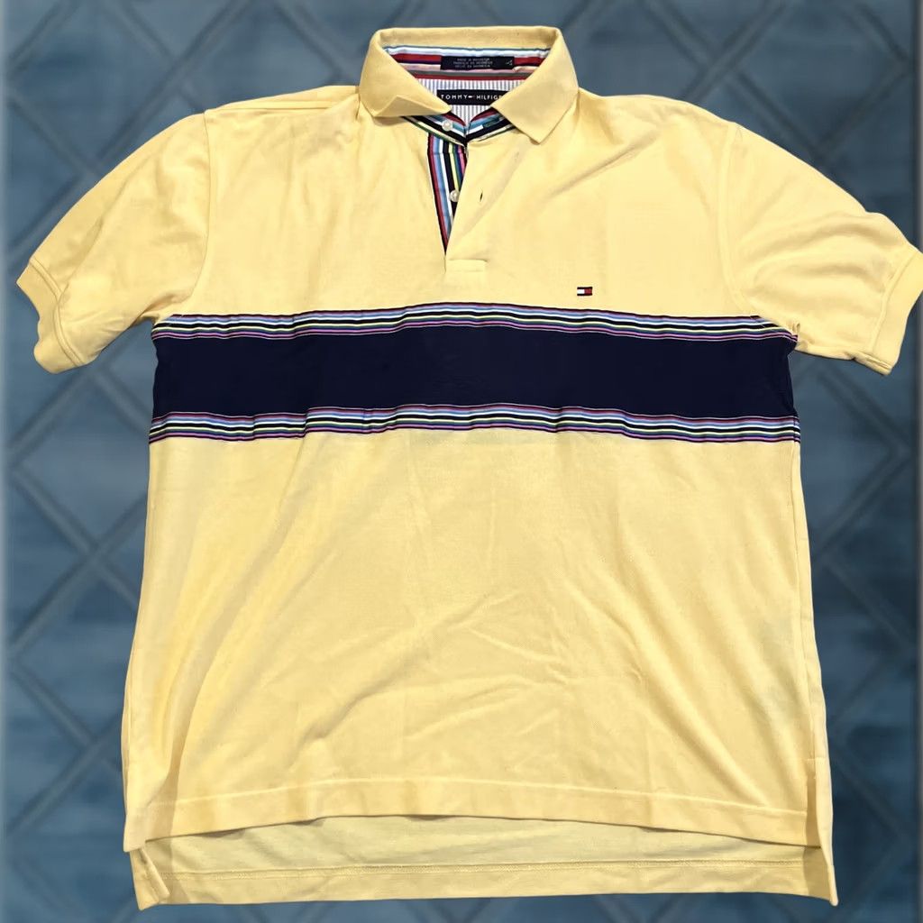 Tommy Hilfiger VINTAGE Tommy Hilfiger Mens L Yellow Short Sleeve Golf Polo Ribbons Size Size US L / EU 52-54 / 3 - 1 Thumbnail