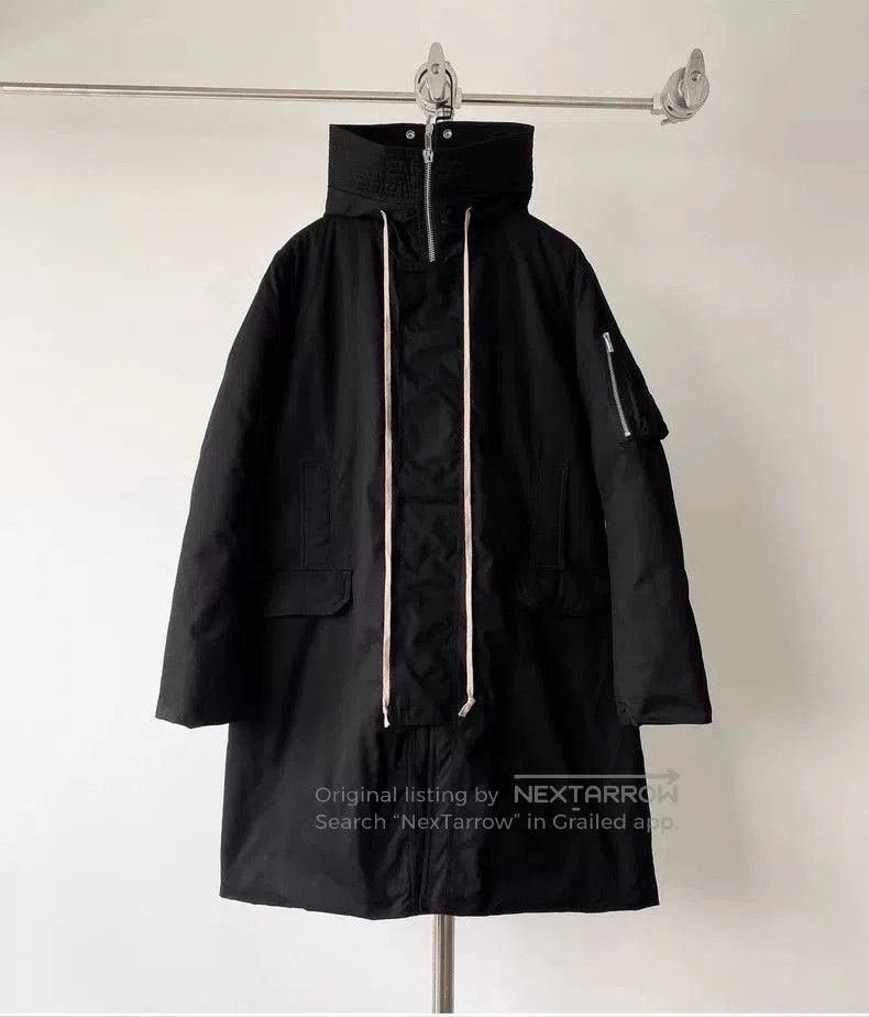 Rick Owens Long Black Parka Coat.