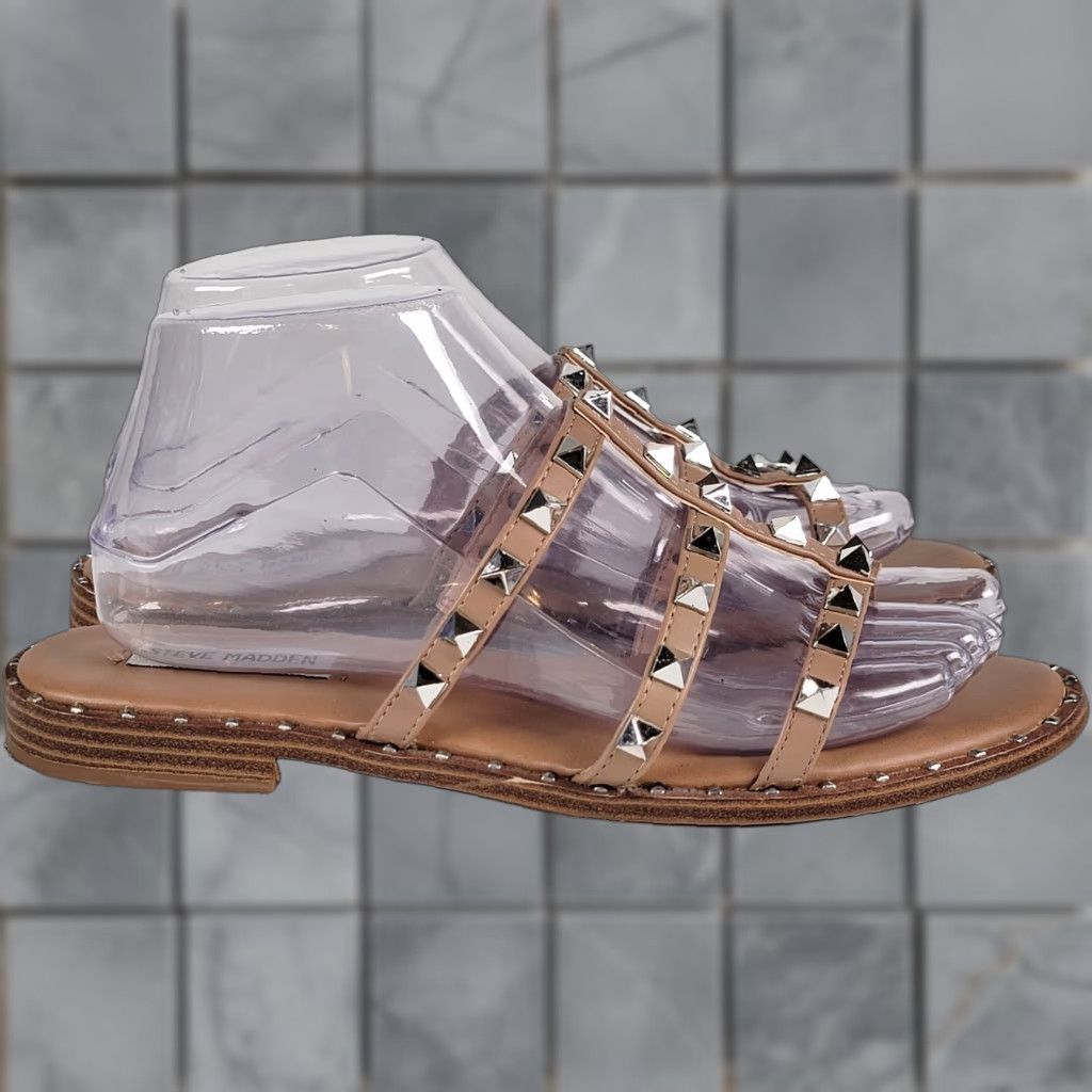 Steve Madden Steve Madden Sandal Women 8 Lowell Tan Silver Studded Strappy Casual Flat Heel Sneakers? Size US 8 / IT 38 - 1 Thumbnail
