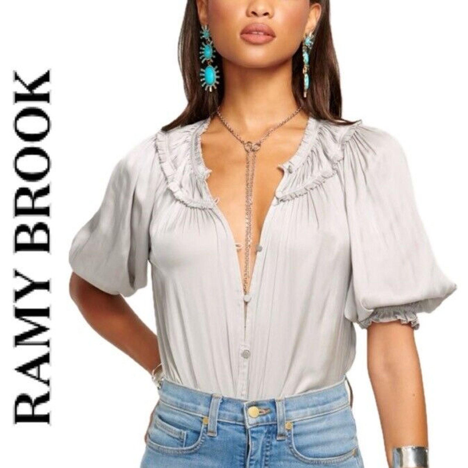 Ramy Brook RAMY BROOK VERSATILE PUFF SLEEVES BLOUSE CRISTAL GREY SZ XS Size XS / US 0-2 / IT 36-38 - 1 Thumbnail