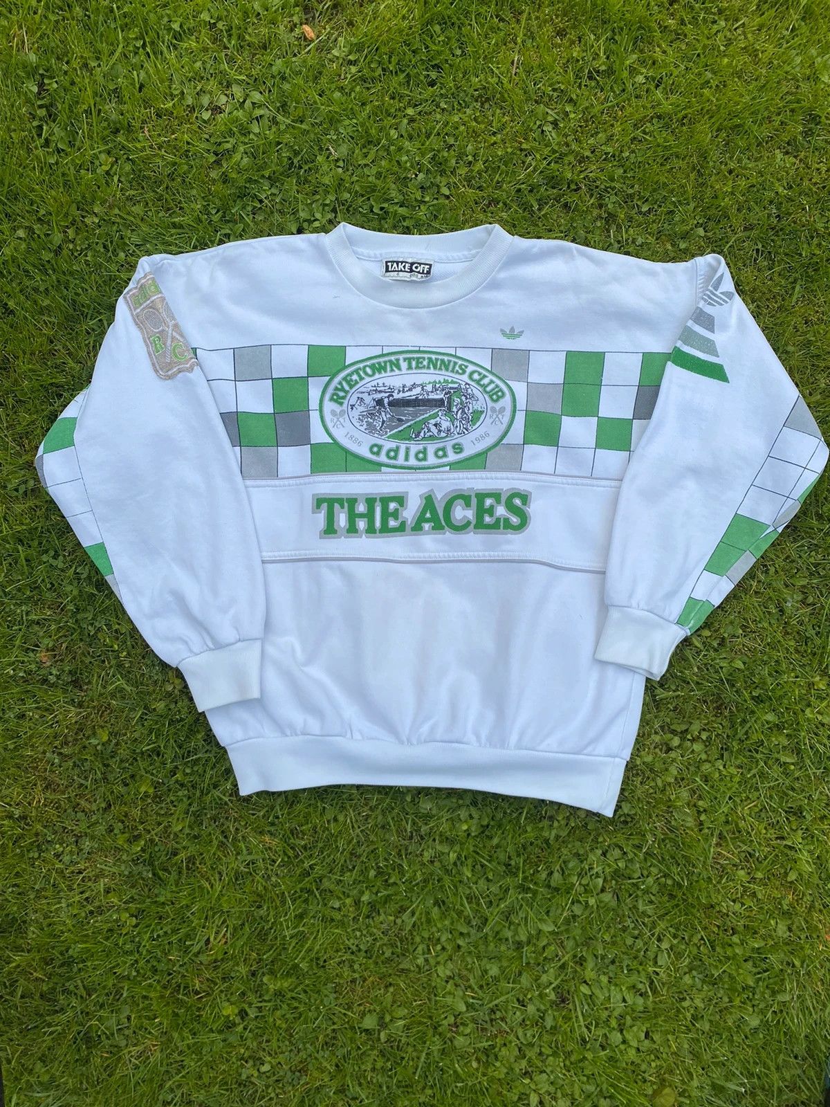 image of Adidas Crewneck 80's Takeoff in White, Men's (Size Small)