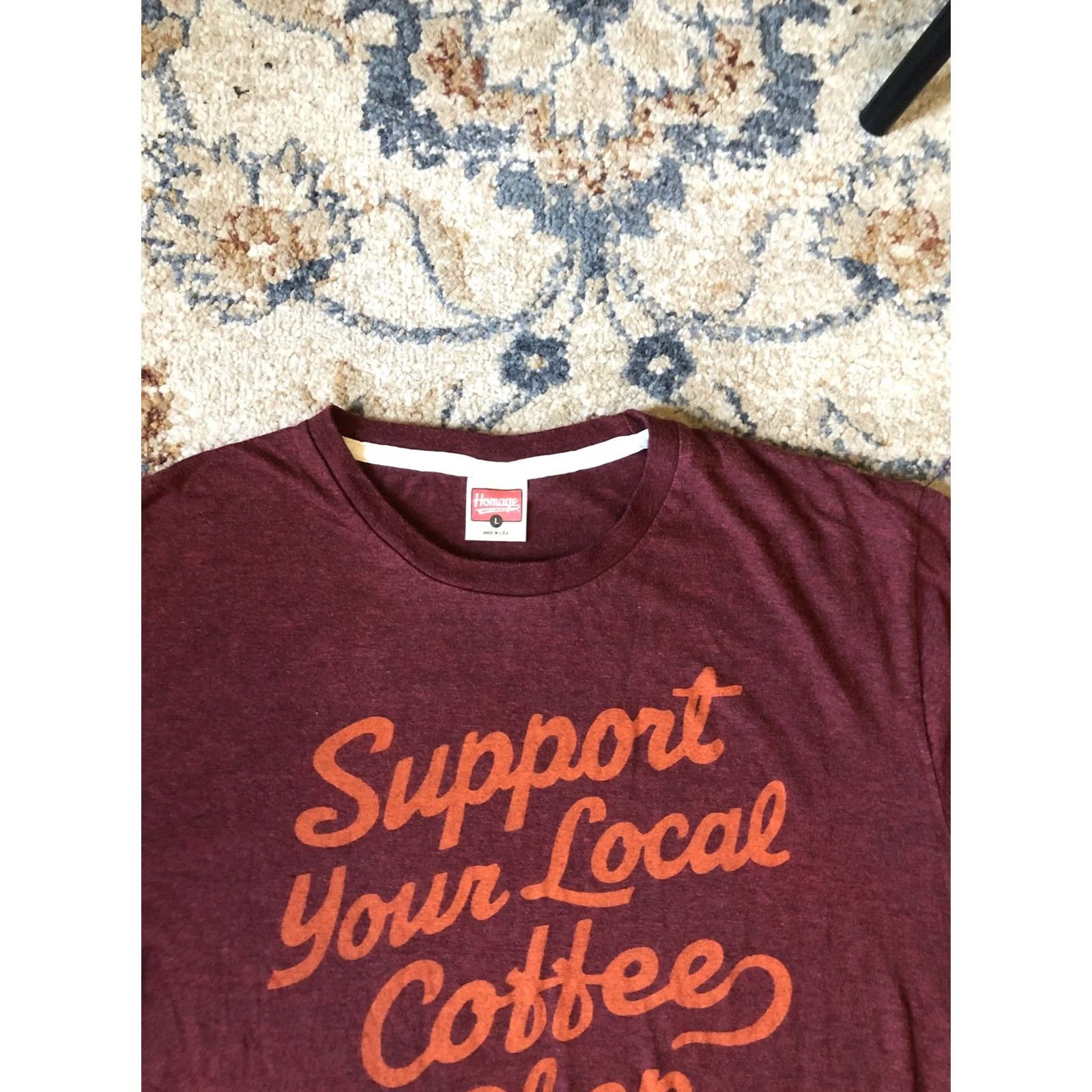 Vintage VINTAGE Homage Shirt Mens Large Maroon Support Your Local Coffee Shop Graphic Tee USA Size US L / EU 52-54 / 3 - 2 Thumbnail