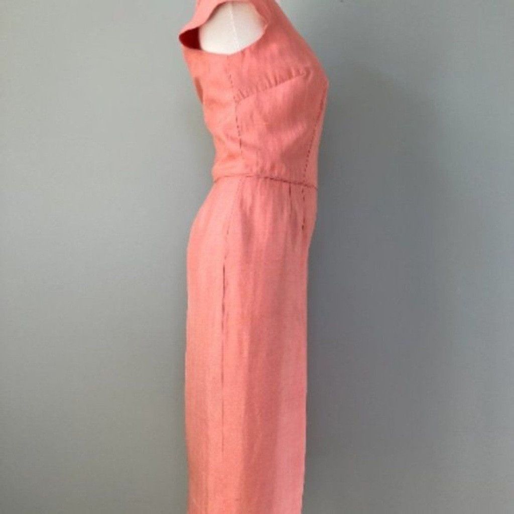 Vintage Vintage 1950s Peach Silk Linen Short Sleeve Summer Dress Size L / US 10 / IT 46 - 3 Thumbnail
