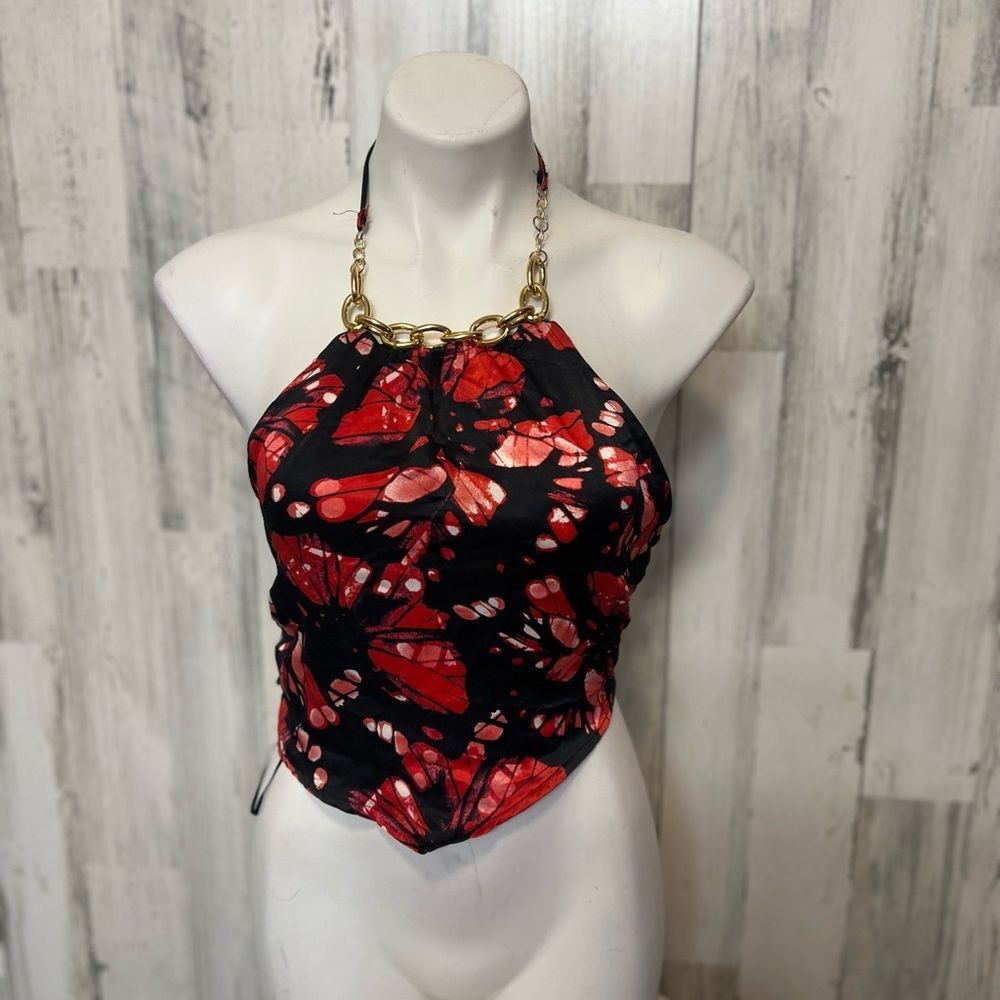 Other Meraki Red & Black Abstract Halter Top Small Gold Chain Neck Size S / US 4 / IT 40 - 7 Thumbnail