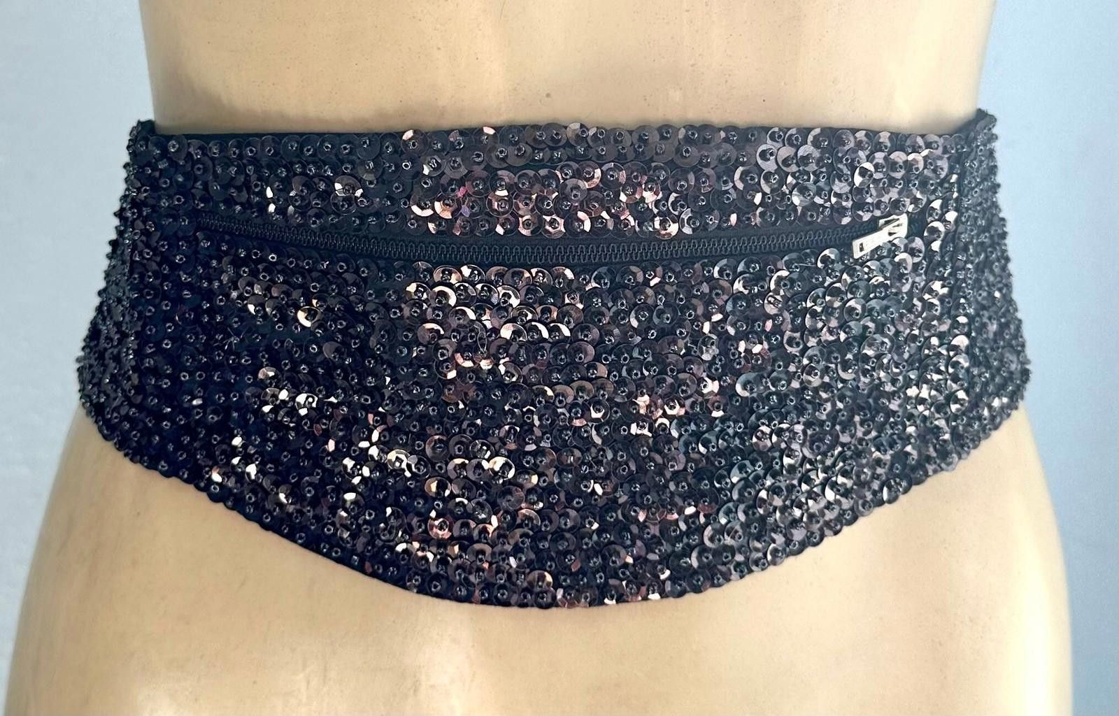 Designer Sequin Cummerbund Fashion Belt Black Size ONE SIZE - 1 Thumbnail