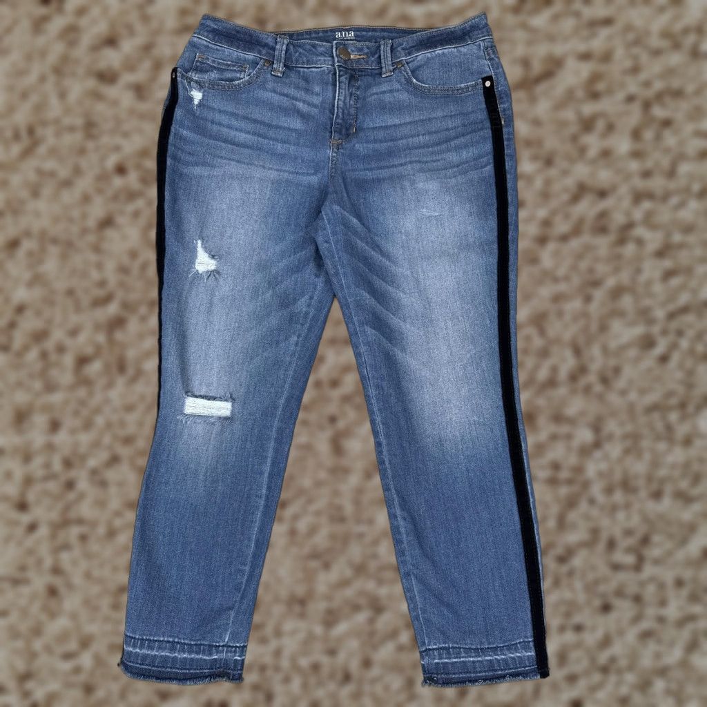 Vintage a.n.a A New Approach Jeans Womens 10 Blue Skinny Ankle Side Stripe Distressed Size 32" / US 10 / IT 46 - 1 Thumbnail