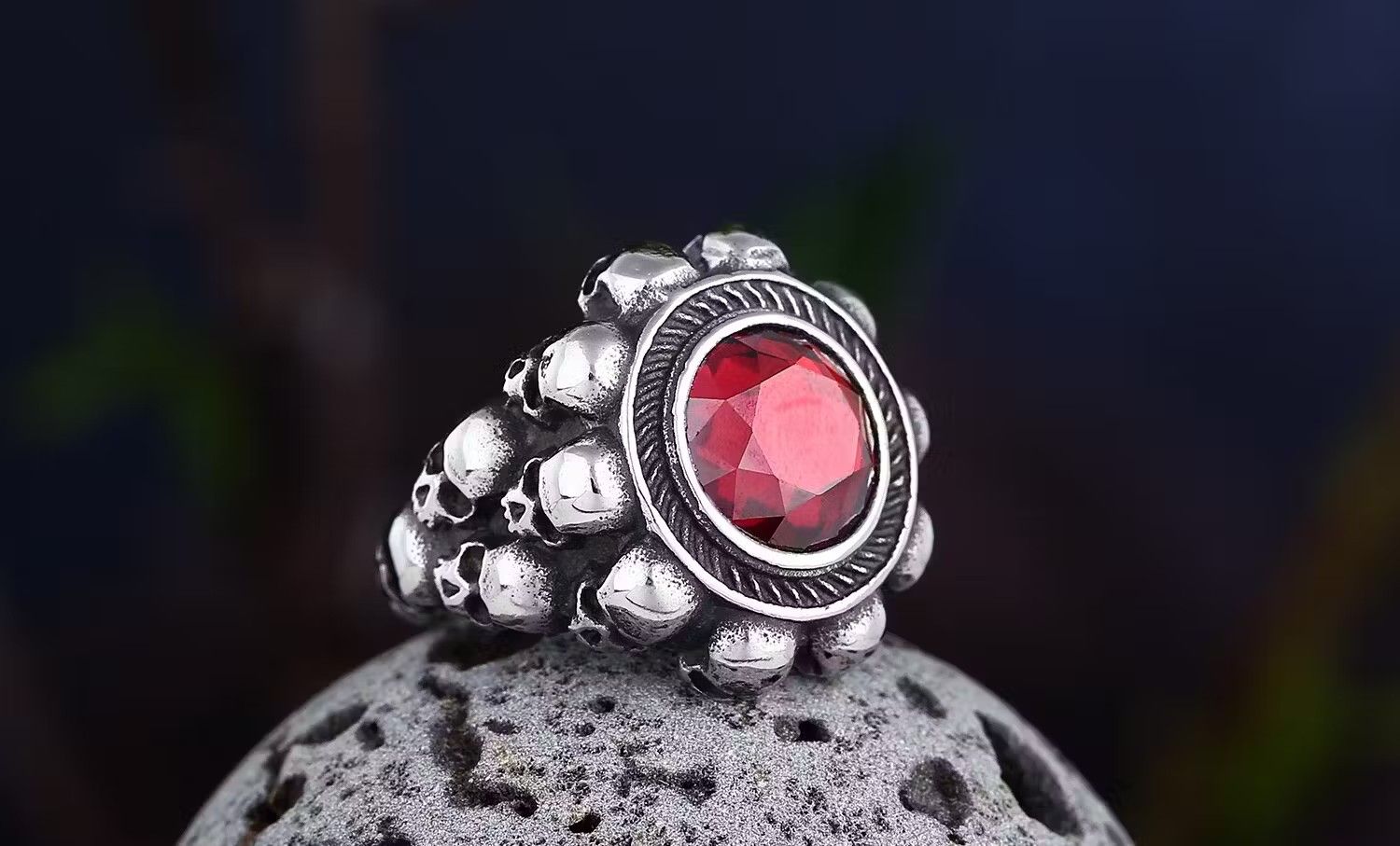 Jewelry x Vintage Red Stone Ring in Silver, Men's