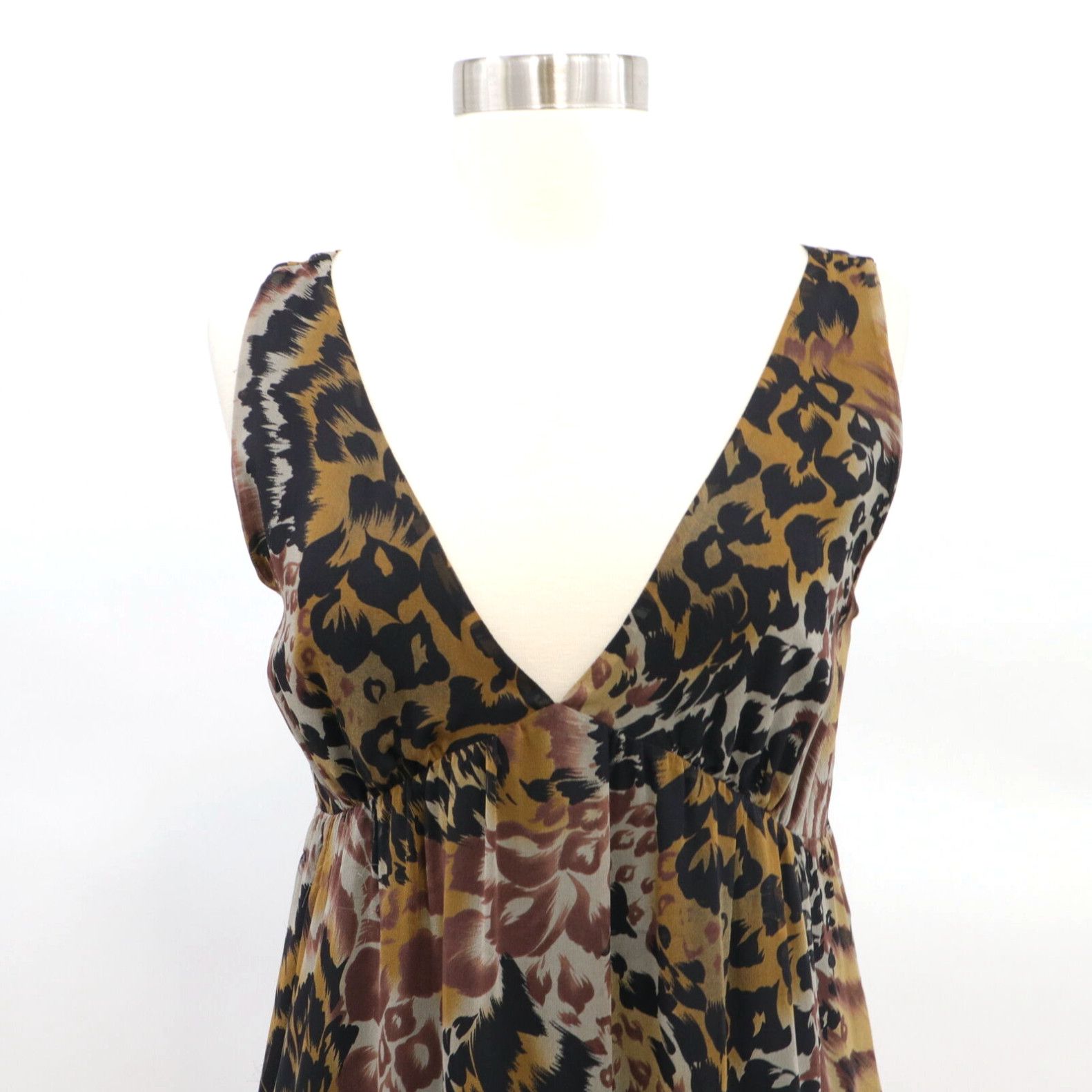 Elizabeth and James Elizabeth & James Mini Dress Silk Womens 2 Ruffles Animal Print Brown Deep V Size XS / US 0-2 / IT 36-38 - 2 Preview