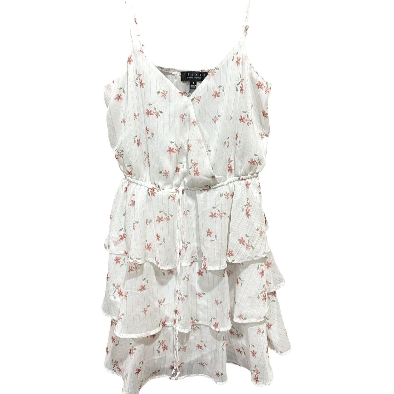 Vintage Trixxi Dress S White Floral Tiered Ruffle Sleeveless Mini Bohemian Y2K Coquette Sunshine Spring Summer Girls Women SKU Size S / US 4 / IT 40 - 2 Thumbnail