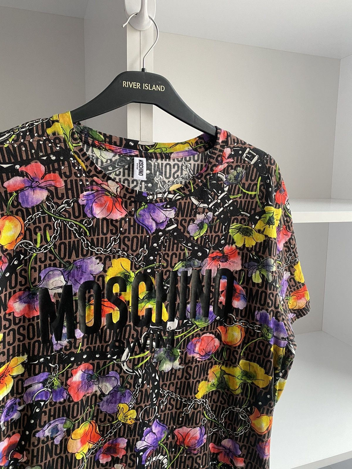 Moschino × Vintage Vintage MOSCHINO FLORAL SWIM LOGO TEE Size US M / EU 48-50 / 2 - 9 Thumbnail