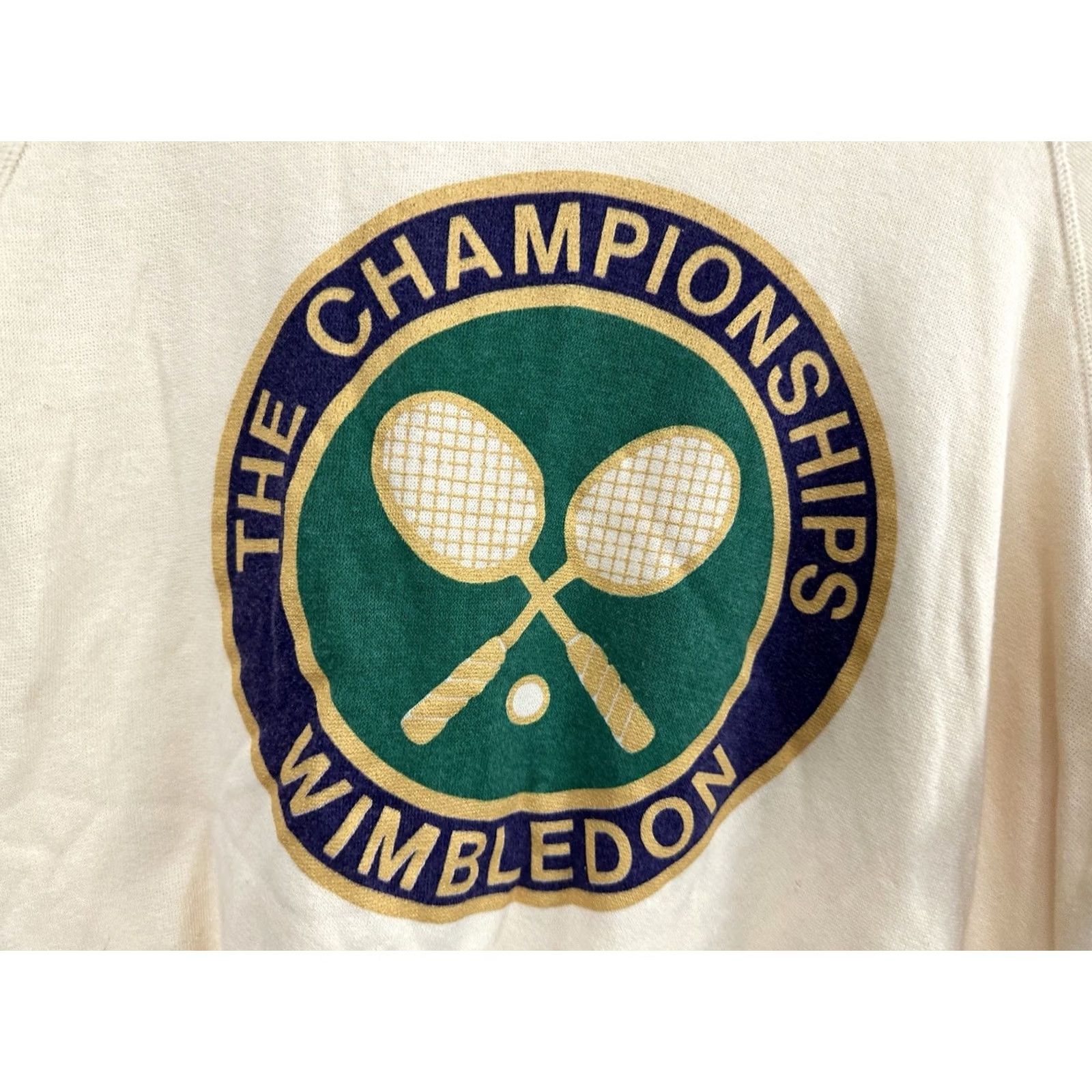 Logo 7 VINTAGE 80s Wimbledon The Championships Tennis Crest Logo Raglan Sweatshirt XL Biege Mens Size US XL / EU 56 / 4 - 2 Thumbnail