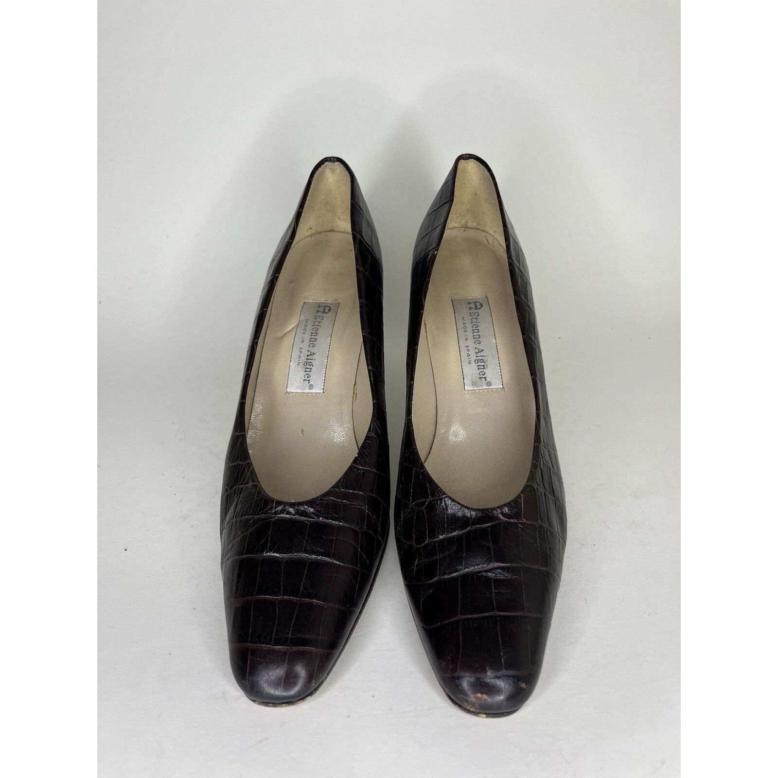 Aigner Etienne Aigner Brown Leather Croc Embossed Heels Women Size Size US 9 / IT 39 - 10 Thumbnail
