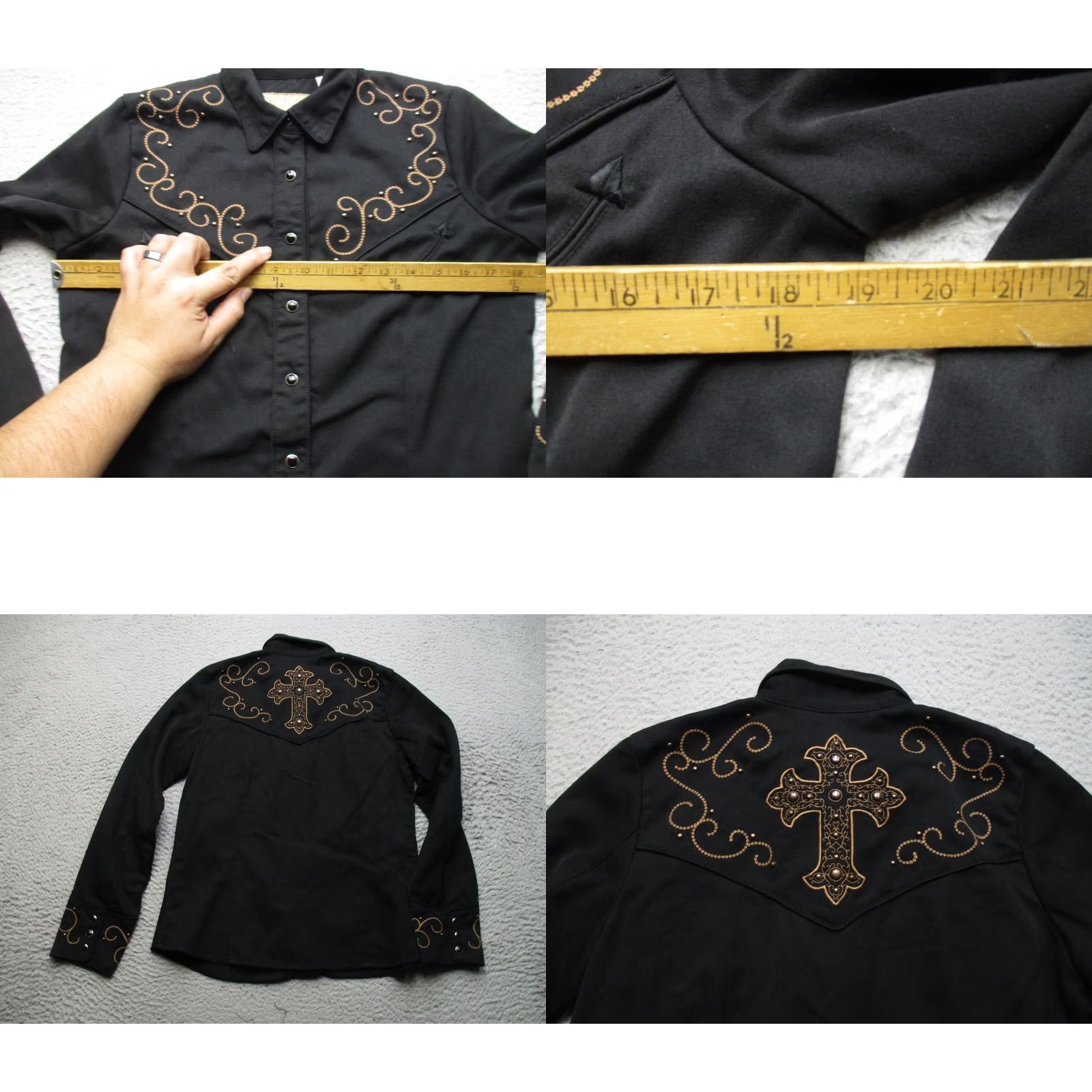 Scully Scully Shirt Womens Small Black Western Embroidered Rhinestone Cross Snap Top Size S / US 4 / IT 40 - 8 Thumbnail