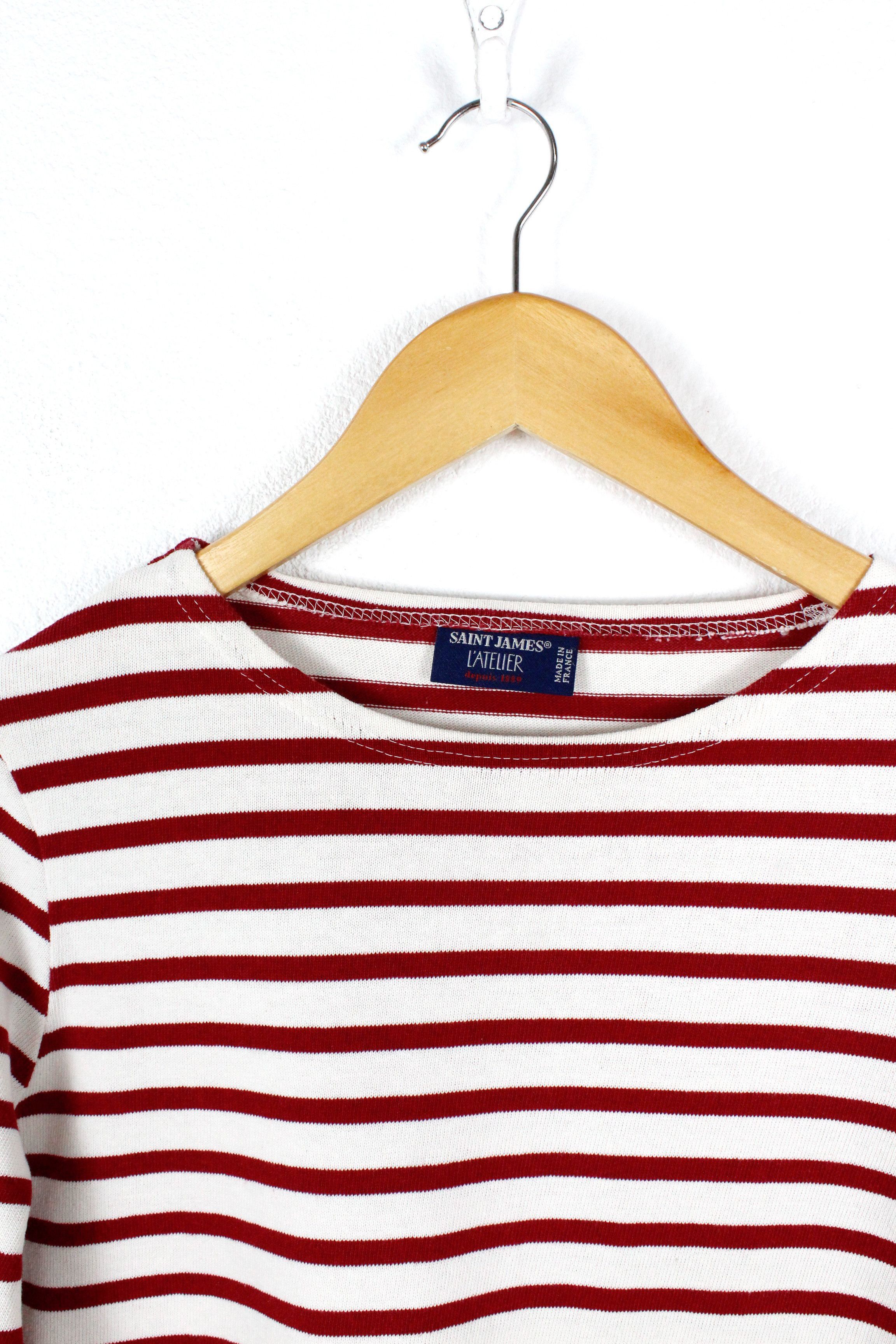 Saint James × Vintage Womens Saint James L'Atelier Striped Breton LS T-shirt 90s Size L / US 10 / IT 46 - 2 Thumbnail