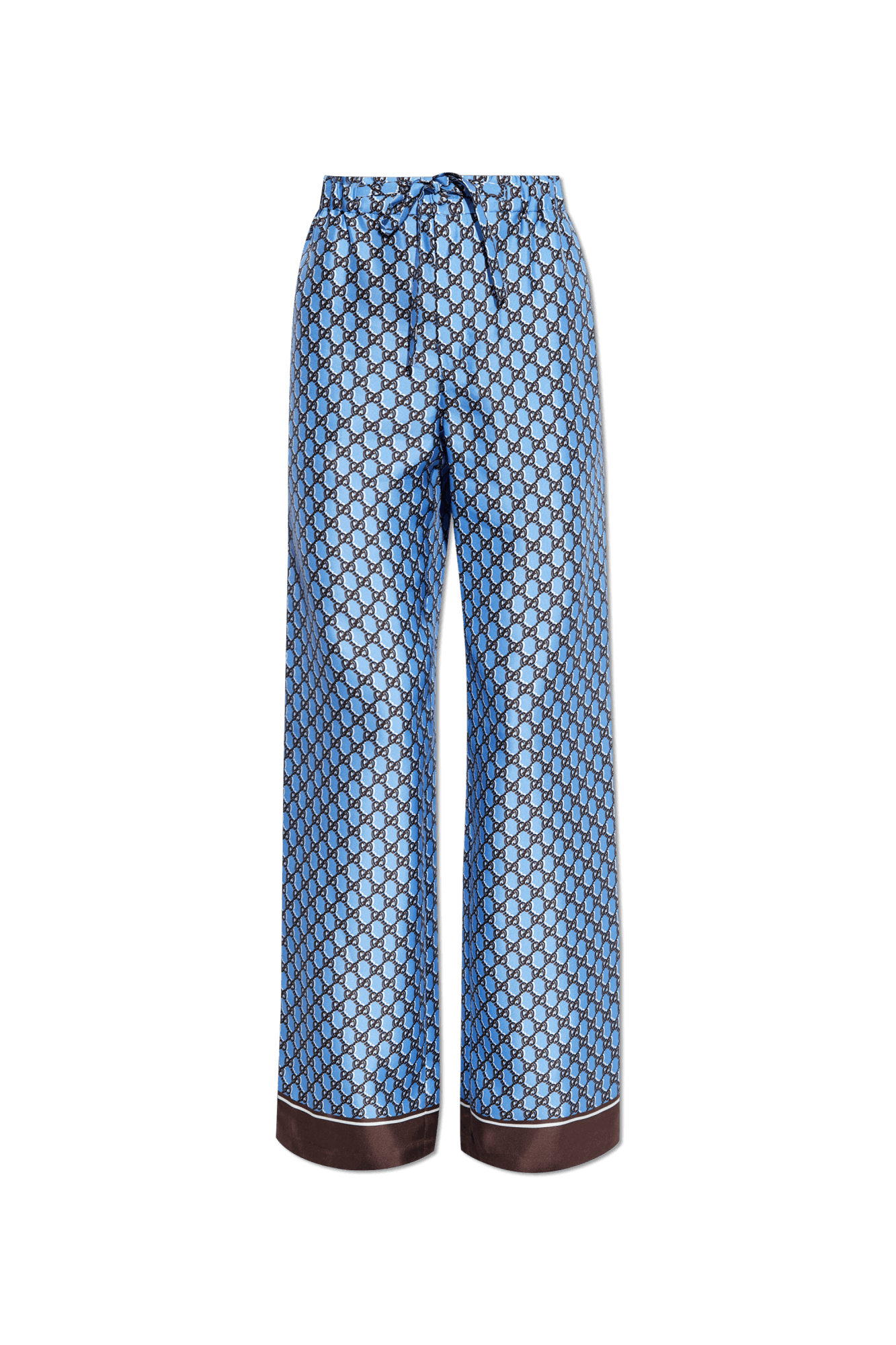 Gucci o1la5ras0526 Silk Pants With GG Shadow in Blue/Brown Size 36" / US 14 / IT 50 - 1 Thumbnail