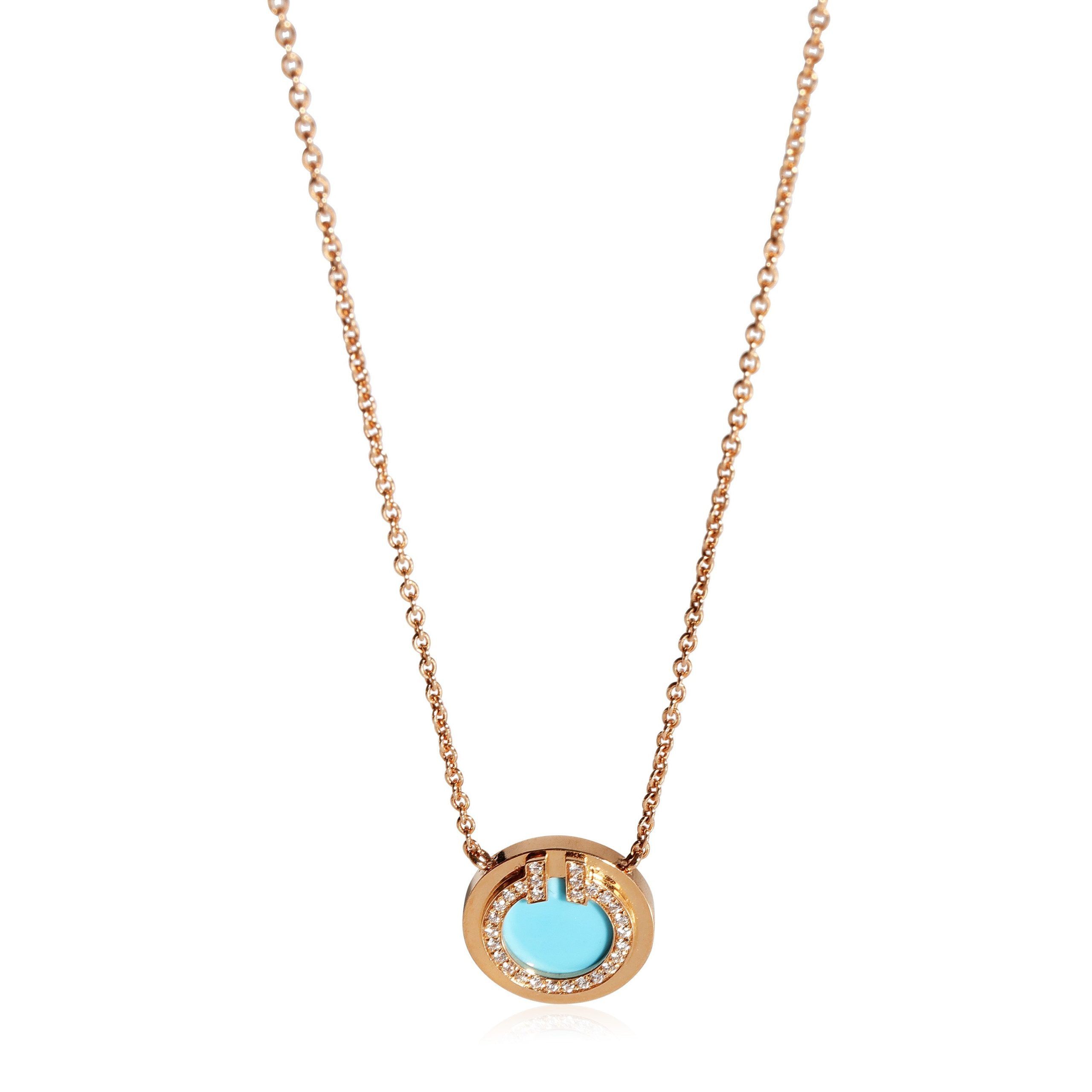 image of Tiffany Co Tiffany T. Diamond And Turquoise Circle Pendant 18K Rose Gold .03 Ctw, Women's