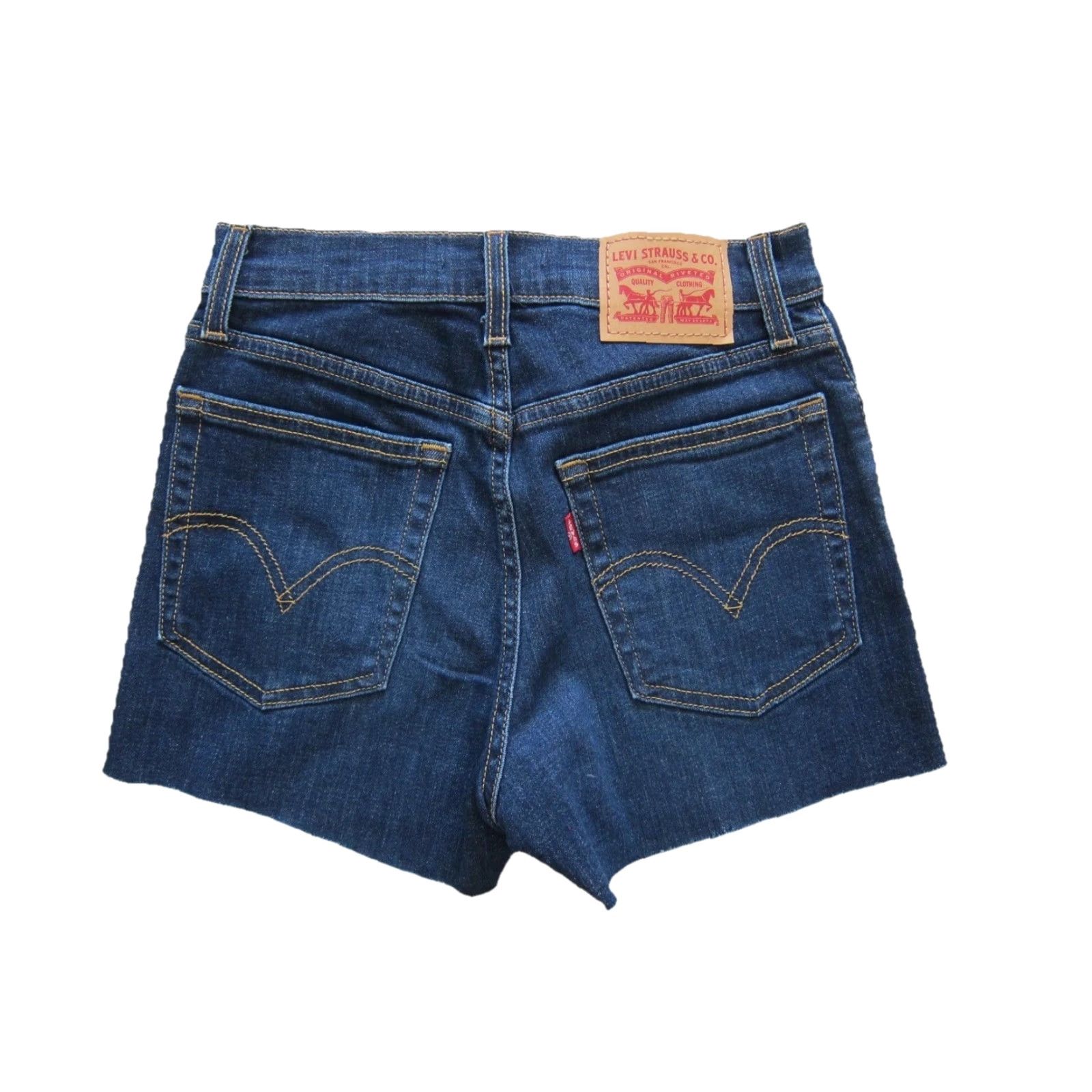 Levi's Levi Strauss & Co. Dark Blue Denim Stretch High Rise Cut Off Short Women 25 Size 42" / US 20 - 2 Thumbnail