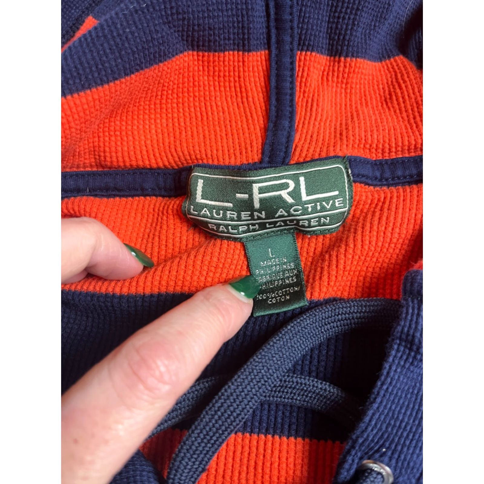 Vintage Lauren Active Hoodie Women L Blue Orange Striped Lace Pullover Vintage Modern Casual Jacket? Size L / US 10 / IT 46 - 8 Thumbnail