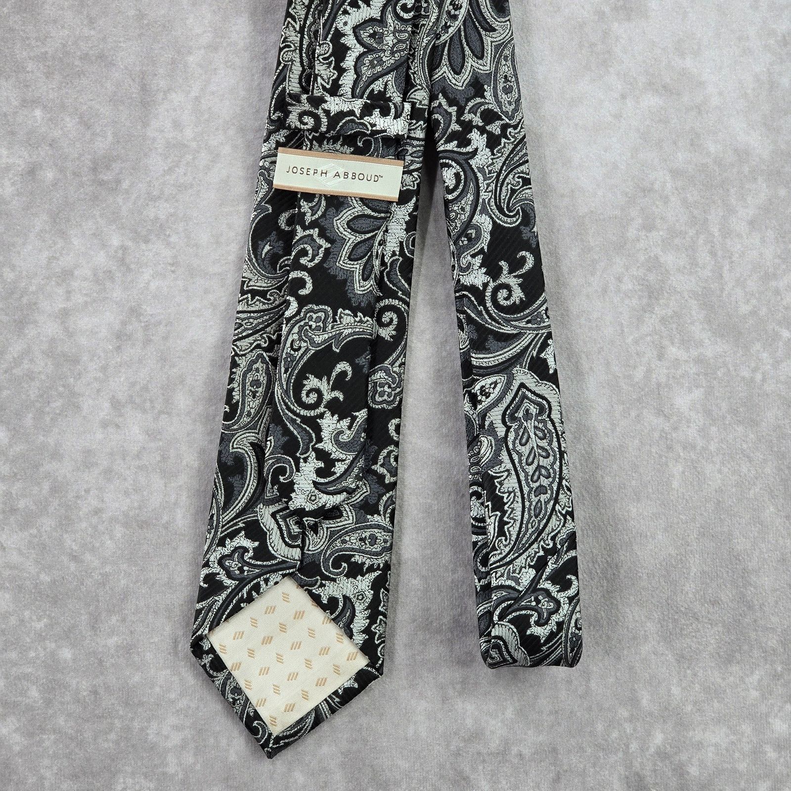 Joseph Abboud Joseph Abboud Black Gray Floral Paisley Geometric Neck Tie Size 30 - 3 Thumbnail