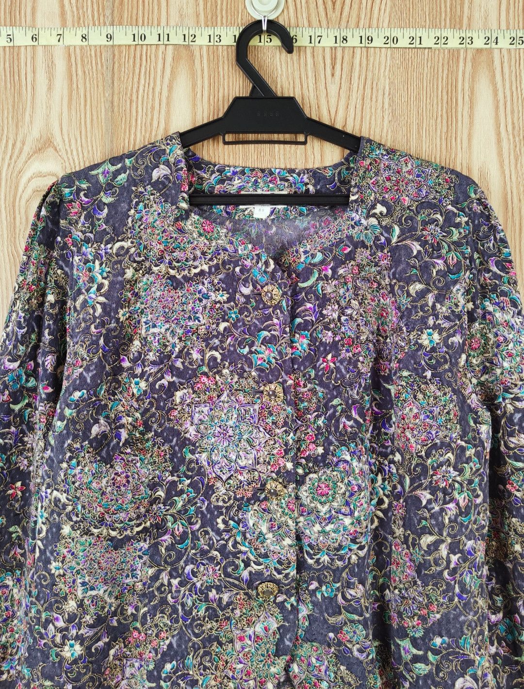 Japanese Brand × Vintage Retro Design 💥 Leaf Madam Dark Gray Flowers Blouses Size M / US 6-8 / IT 42-44 - 2 Thumbnail