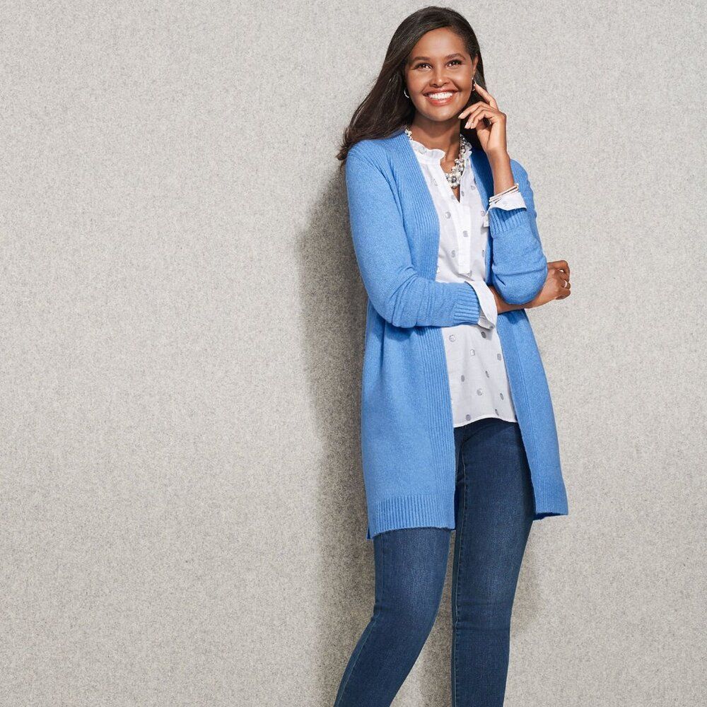 Robert Talbott Talbots Womens Size L Bright Blue Lightweight Merino Wool Open Front Cardigan Size L / US 10 / IT 46 - 4 Thumbnail