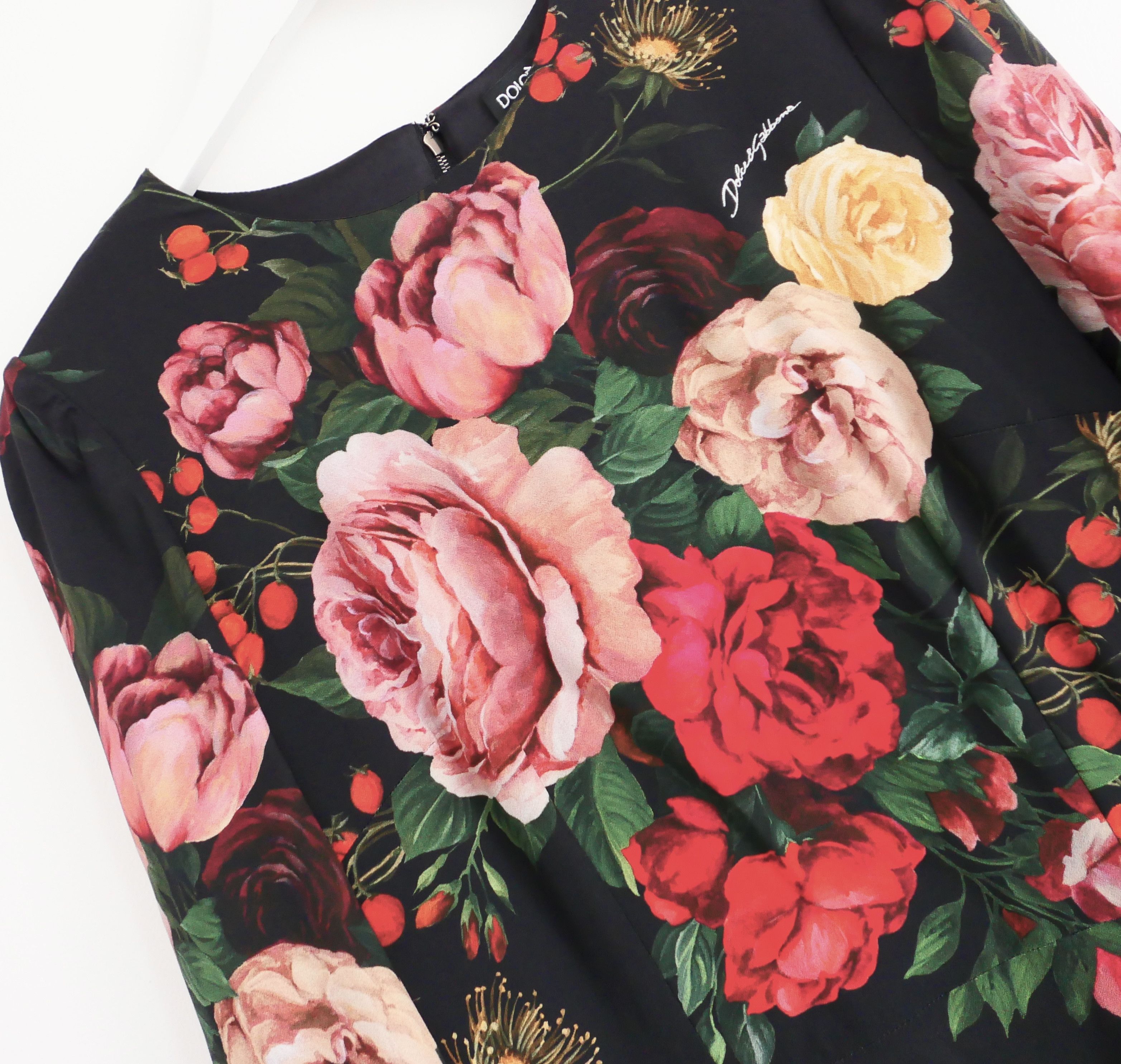 Dolce & Gabbana Dolce & Gabbana Red & Black Rose Print Sheath Dress Size S / US 4 / IT 40 - 2 Thumbnail