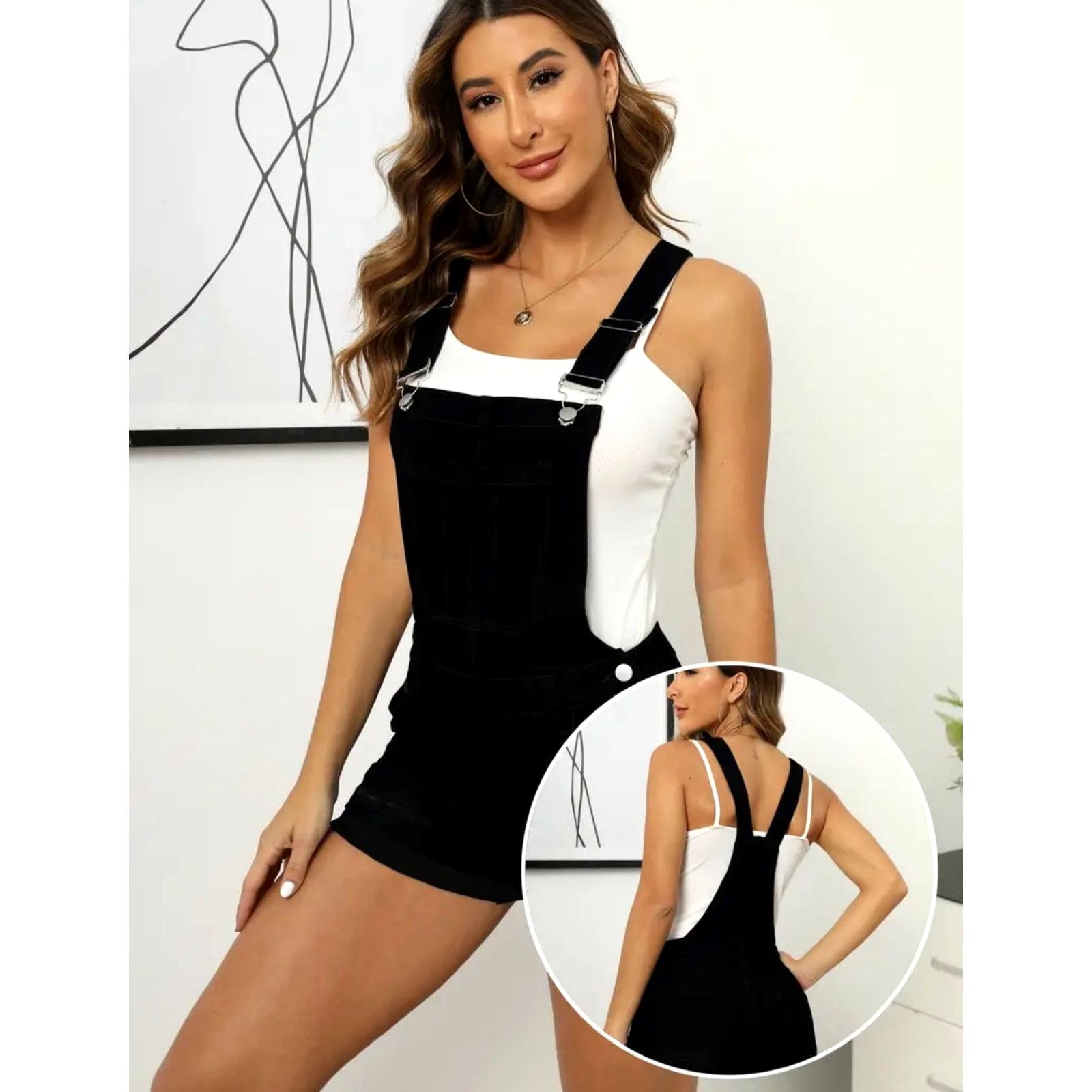 Other Ripped Rolled Denim Style Overalls Shorts Romper Black S Size 27" / US 4 / IT 40 - 3 Thumbnail