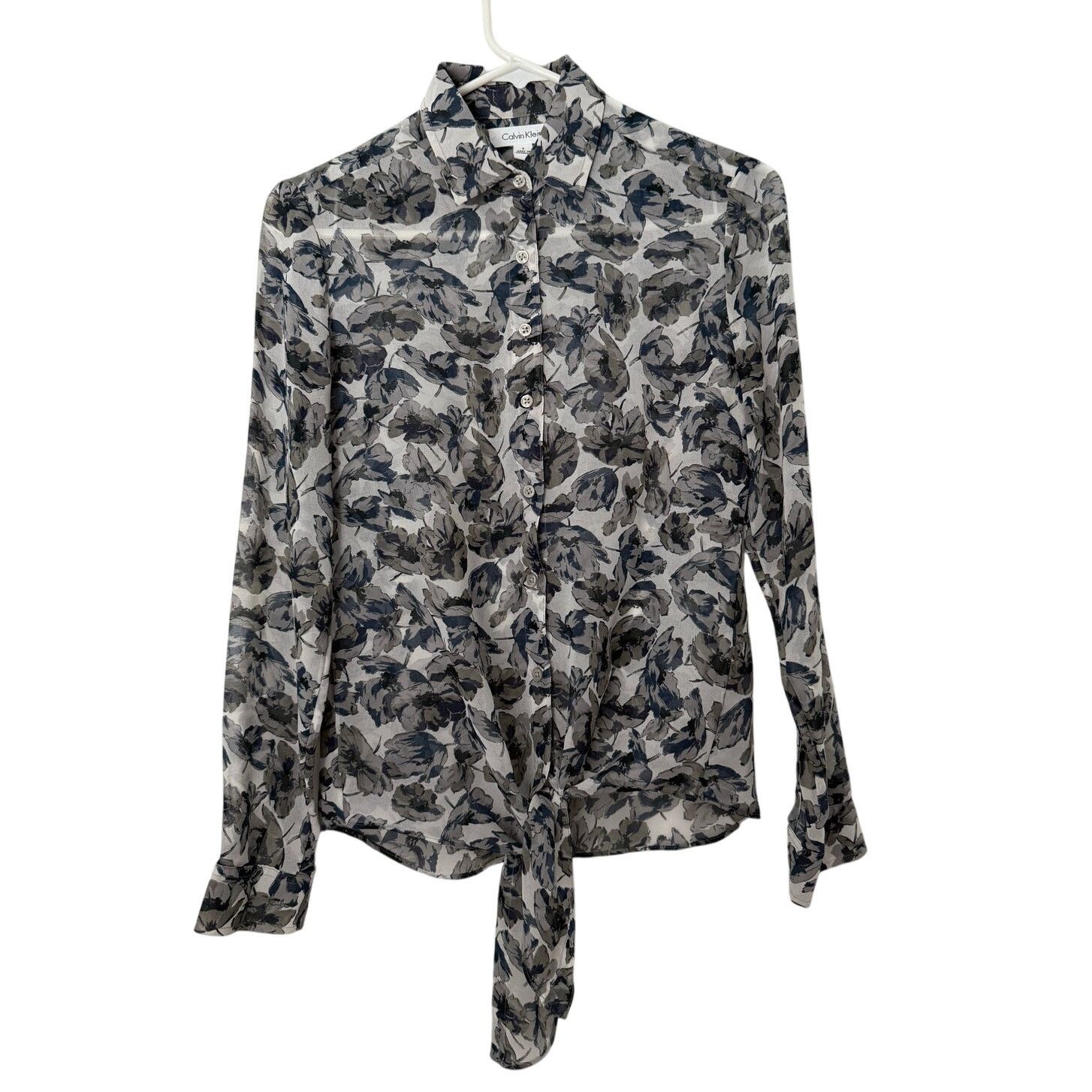 Calvin Klein Calvin Klein Floral Button-Down Tie Front Blouse Size S Size S / US 4 / IT 40 - 1 Thumbnail