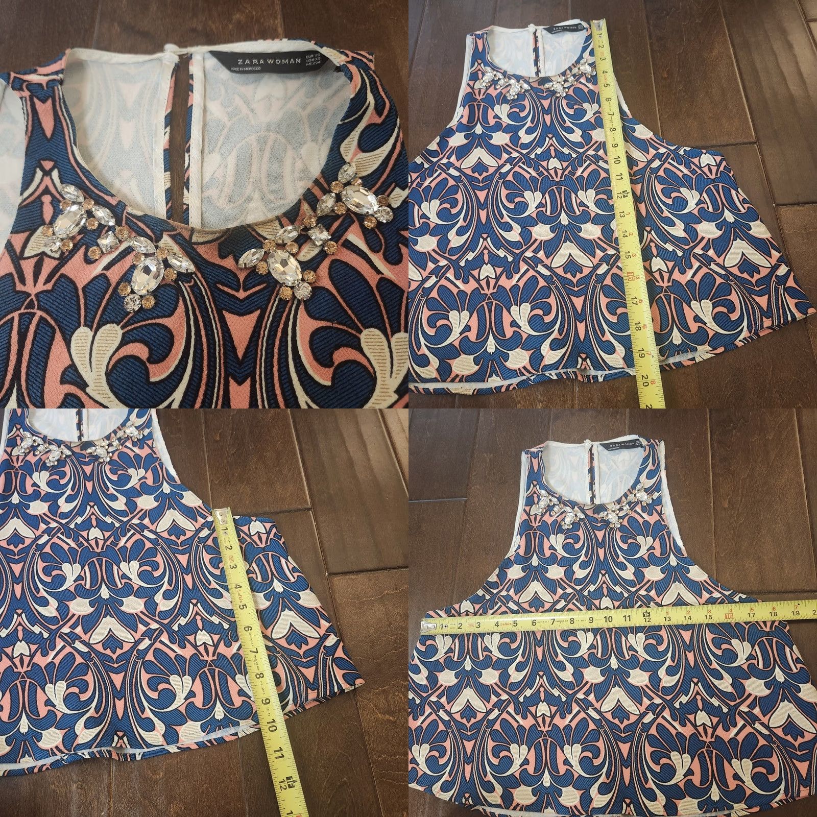 Zara Zara Woman XS Embellished Sleeveless Baroque Print Top Tank Multicolor Casual Party/Cocktail Travel Juniors XS Womens Manually Non-Handmade? Size XS / US 0-2 / IT 36-38 - 8 Thumbnail