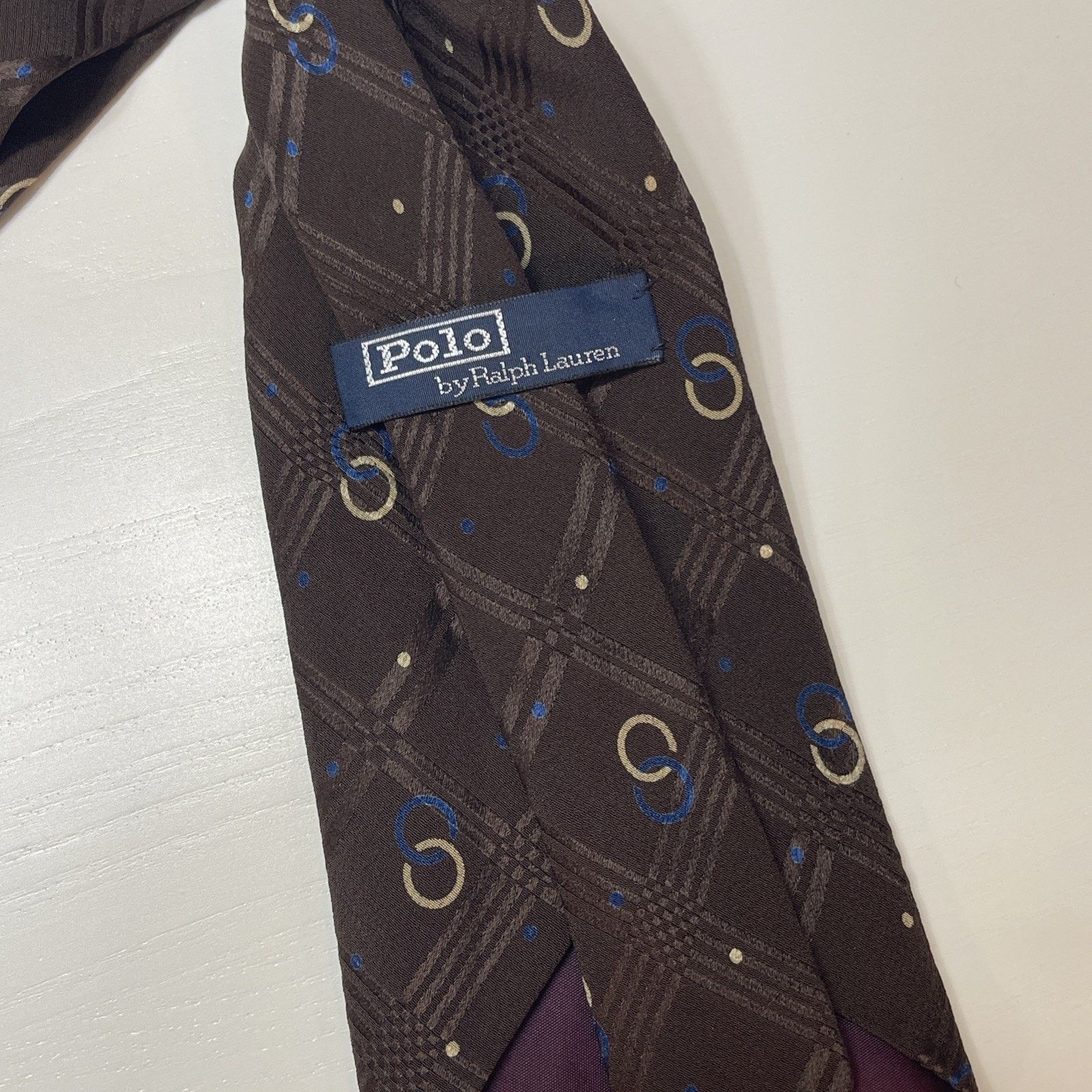 Polo Ralph Lauren POLO Ralph Lauren 100% Silk Handmade Necktie Brown w/ Blue Size ONE SIZE - 6 Thumbnail