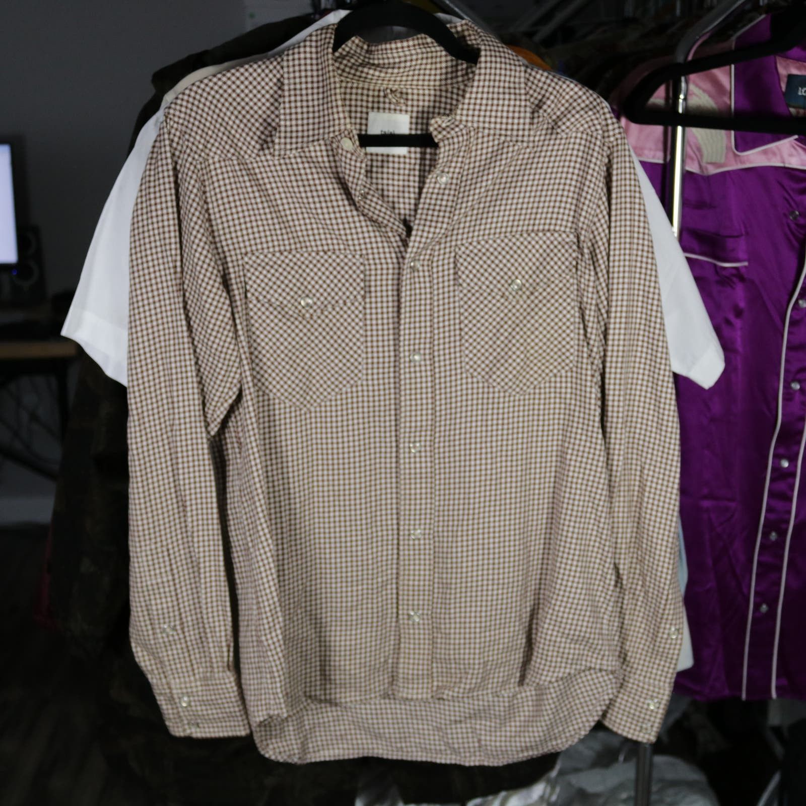 image of Ts S Ts(S) Houndstooth Cotton Cashmere Western Shirt Size 2 in Brown, Men's