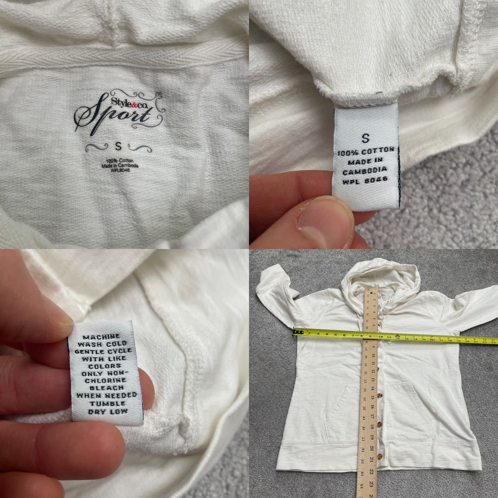 Vintage Style & Co. Sport Hoodie Sweatshirt Womens Small White 3/4 Sleeve Cardigan Activewear Casual Autumn Spring Summer Womens Size S / US 4 / IT 40 - 8 Thumbnail