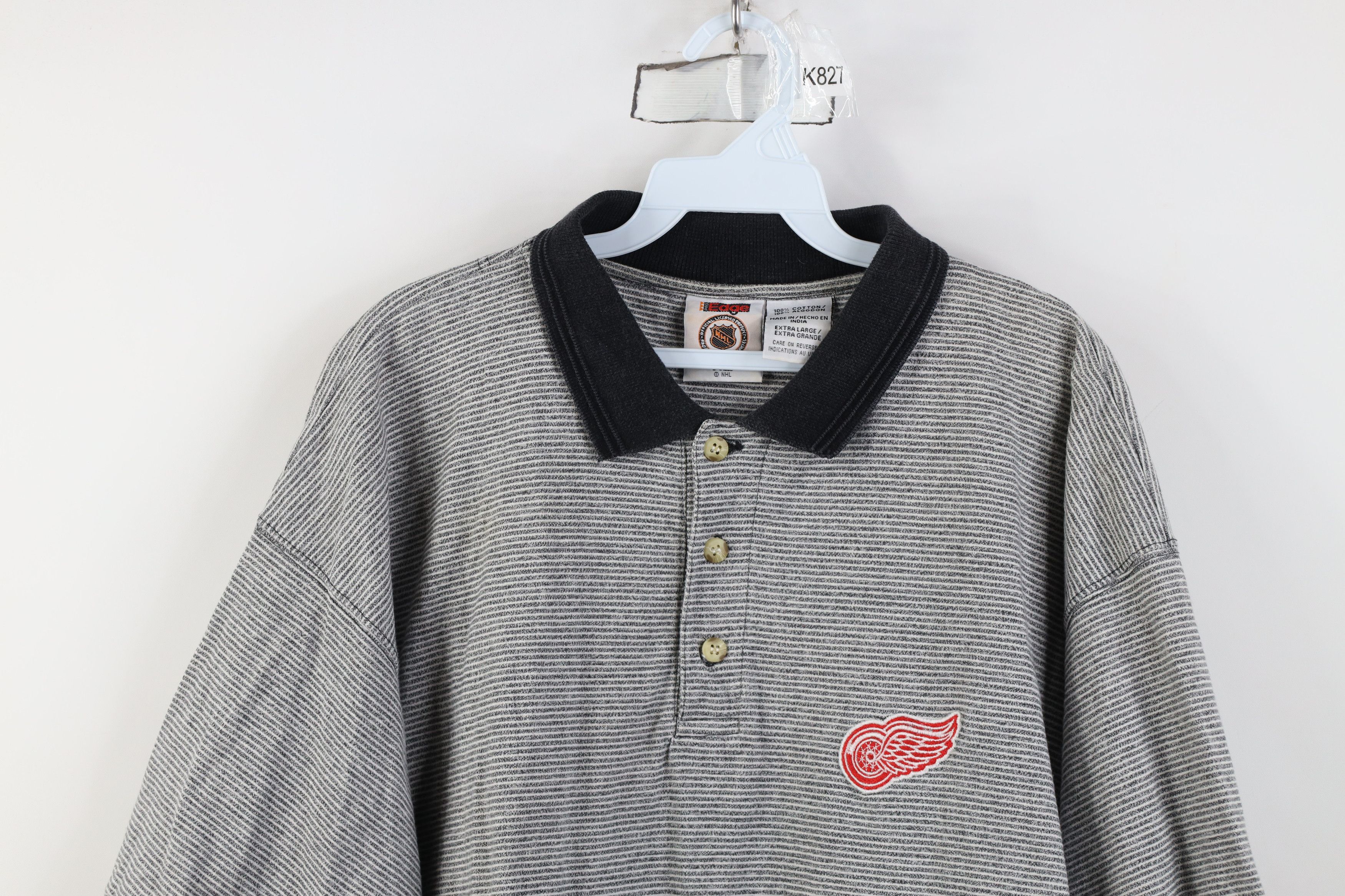 Vintage Vintage 90s Detroit Red Wings Hockey Striped Polo Shirt Gray Size US XL / EU 56 / 4 - 2 Thumbnail