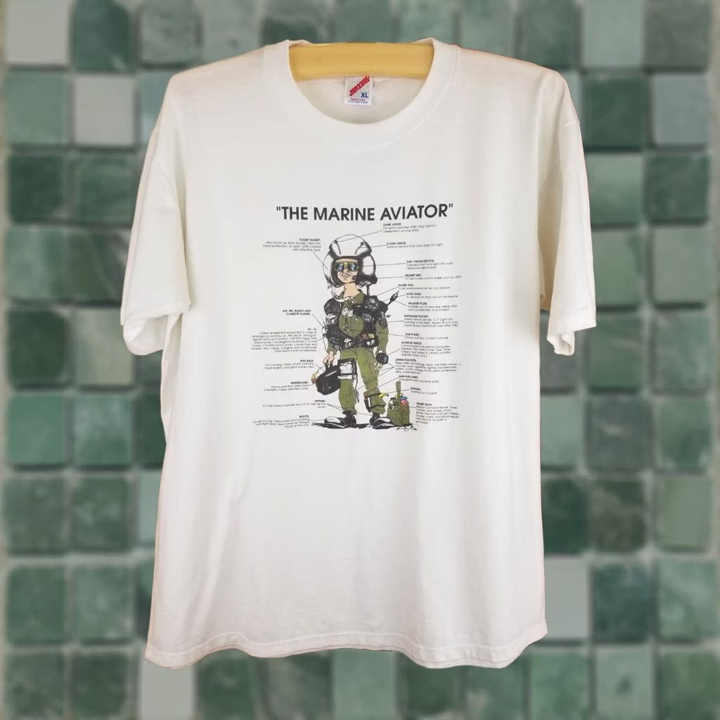 Jerzees VINTAGE 90' THE MARINE AVIATOR ANIME JERZEES WHITE T-SHIRT XLARGE Mens Size US XL / EU 56 / 4 - 1 Thumbnail