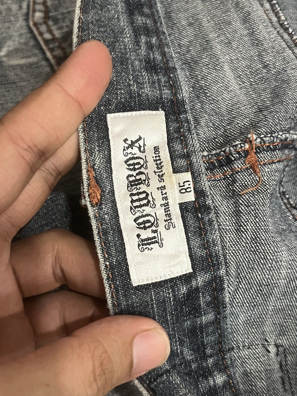 Le Grande Bleu (L.G.B.) ⚡️Distressed⚡️Vintage Lowbox “Michelin” Patches Whisker Jeans Size US 32 / EU 48 - 18 Thumbnail