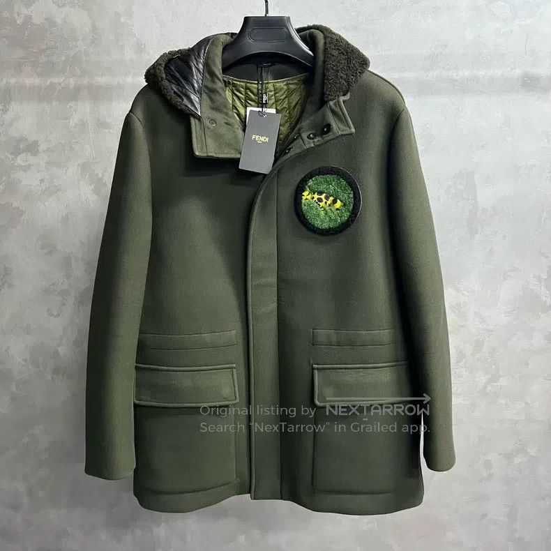 Fendi Fendi Green Solid Embellished Wool Melton Hooded Jacket Size US M / EU 48-50 / 2 - 1 Thumbnail