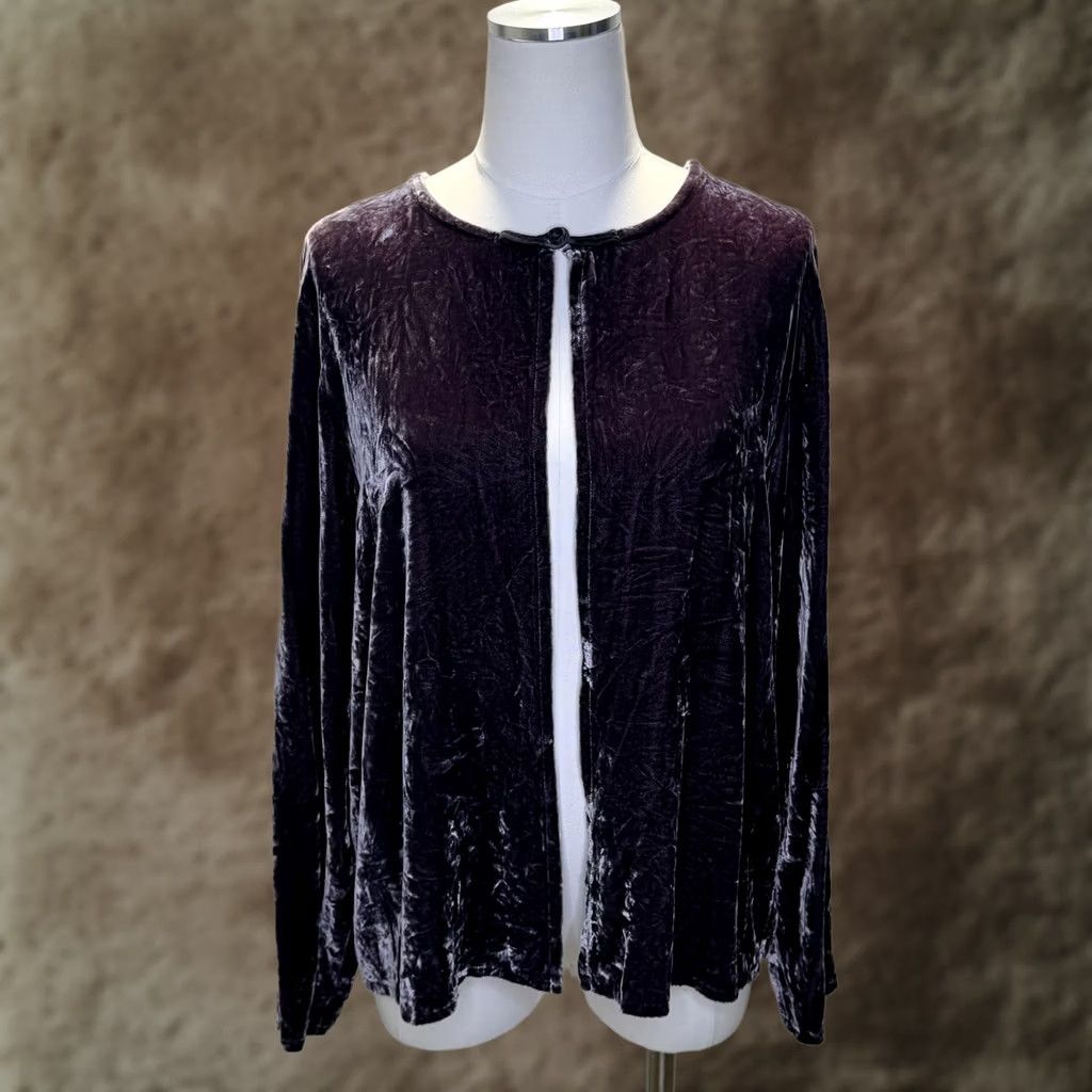 Eileen Fisher VINTAGE Eileen Fisher Cardigan Womens Medium Purple Crushed Velvet Silk Blend Open Front Size M / US 6-8 / IT 42-44 - 1 Thumbnail