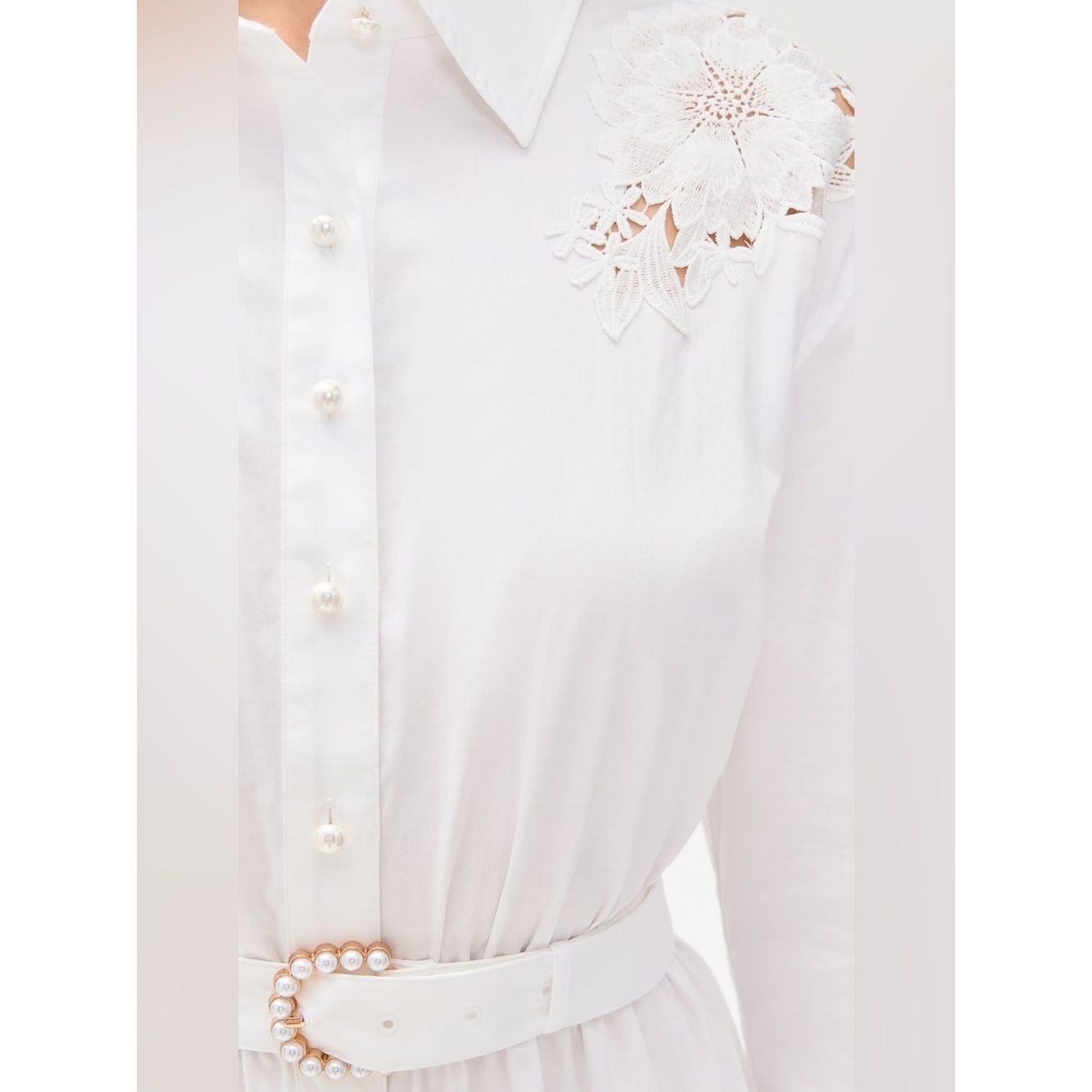 Generation Love Generation Love White Floral Lace Appliqué Belted Maxi Shir Size S / US 4 / IT 40 - 3 Thumbnail