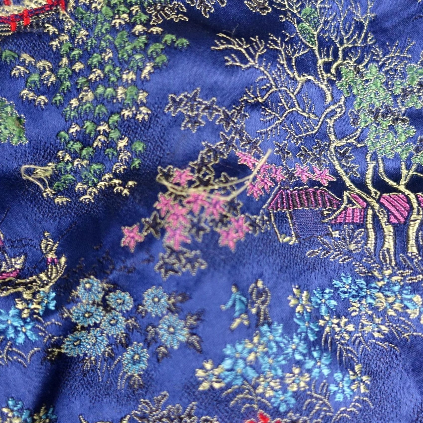 Vintage VINTAGE Solz Squirrel Kimono Blue Satin XL Belted Floral Scenic Chinese Robe XS? Size ONE SIZE - 6 Thumbnail