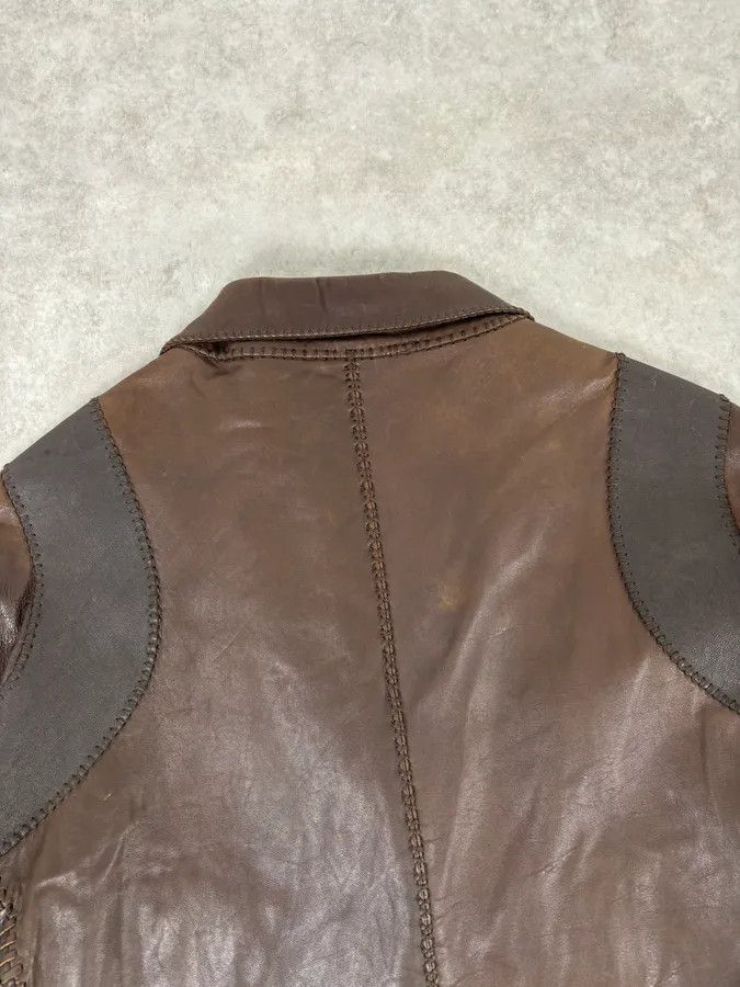 Marithe + Francois Girbaud SS2003 Marithé + François Girbaud Brown Leather Plissed Blazer Jacket Size US XL / EU 56 / 4 - 7 Thumbnail