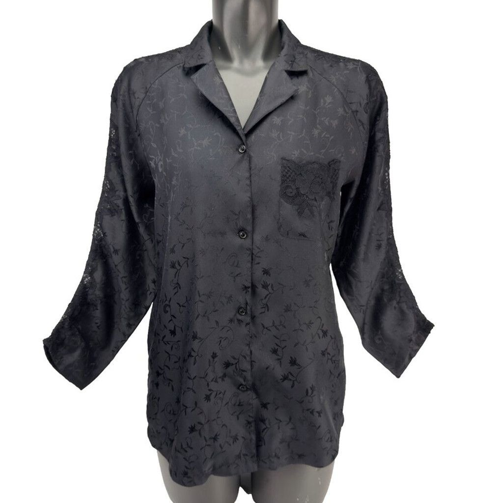 Other VOGUE Dessous VTG Jacquard Long Sleeve Black Pajama Set Sz M Size ONE SIZE - 2 Thumbnail