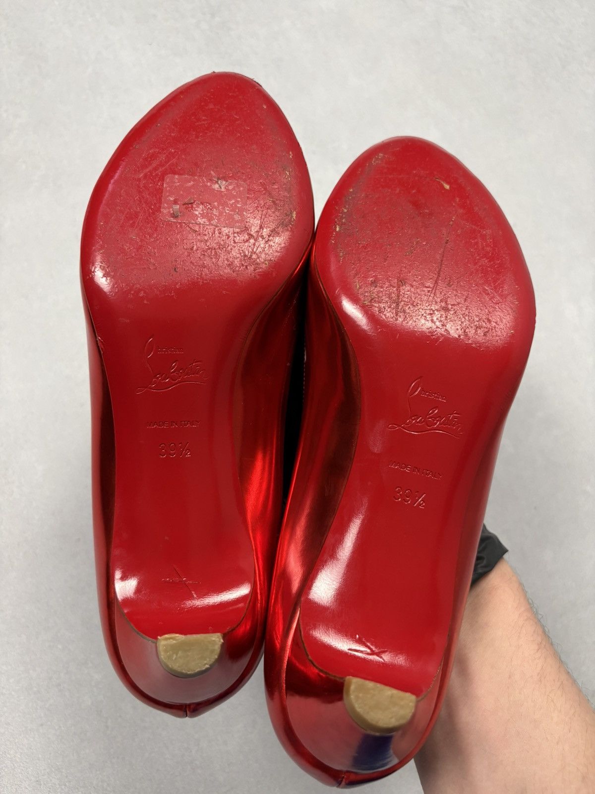 Christian Louboutin Christian Louboutin Red Metallic Peep Toe Heels Pumps Shoes Size US 9.5 / IT 39.5 - 4 Thumbnail