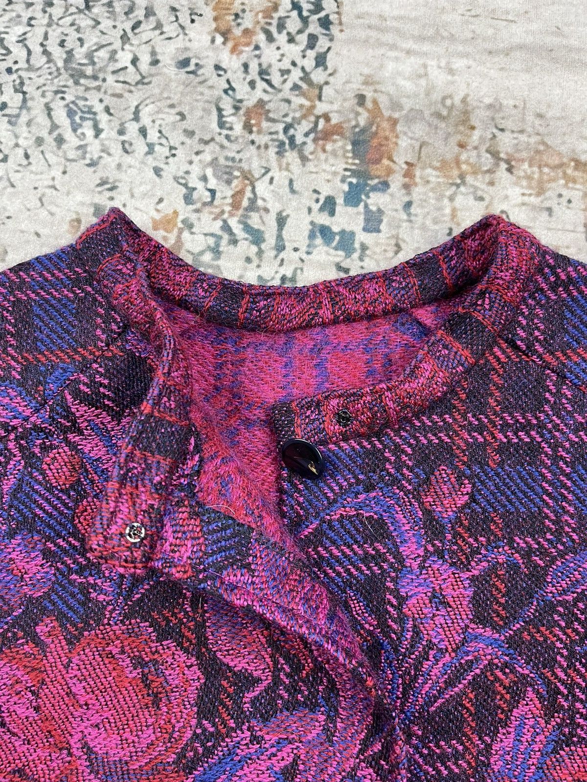Gianni Valentino Valentino Garavani Checked Floral Frayed Edge Shawl Jacket Size M / US 6-8 / IT 42-44 - 8 Thumbnail