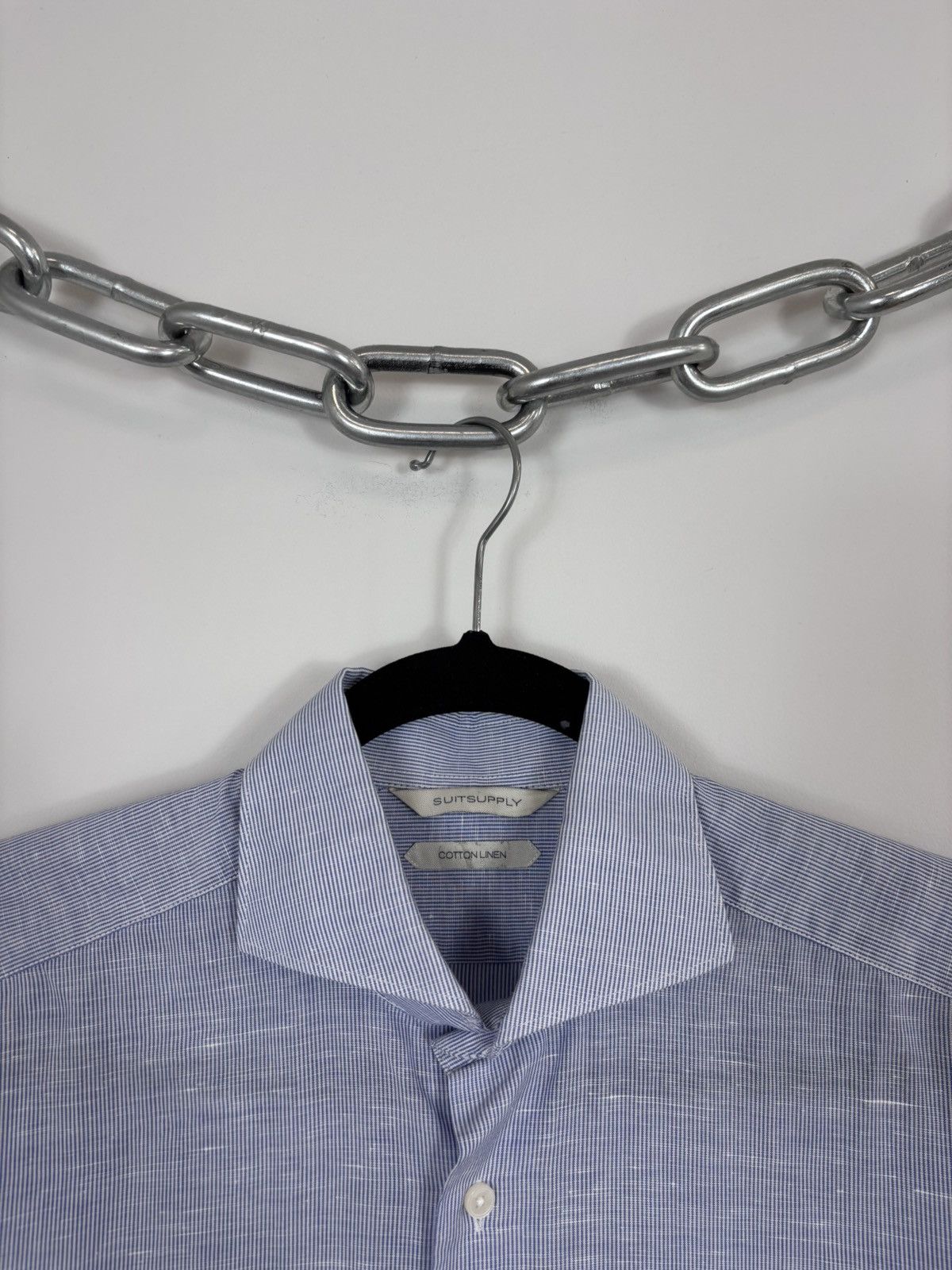Suitsupply Suitsupply Light Blue Striped Cotton Linen Button Up Shirt Size US S / EU 44-46 / 1 - 4 Thumbnail