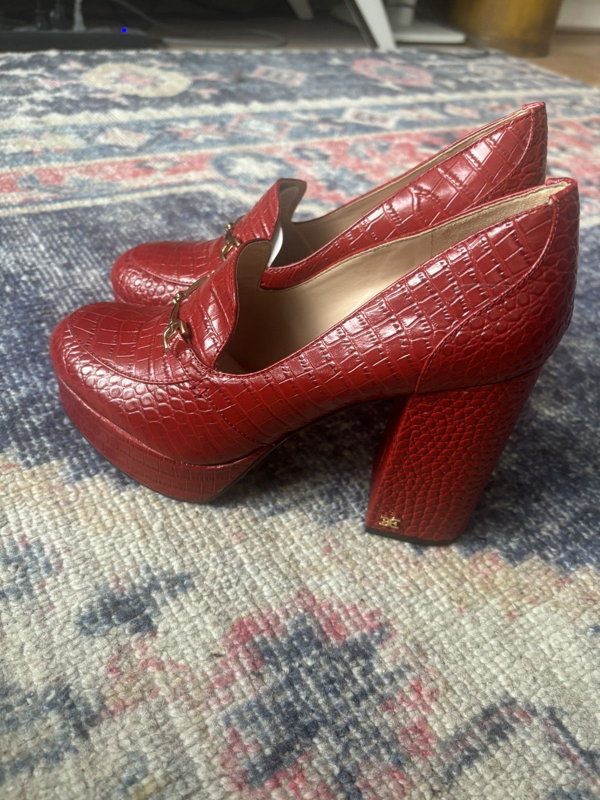 Sam Edelman Red Croc Sam Edelman Aretha Loafer Heels Size US 8.5 / IT 38.5 - 2 Thumbnail