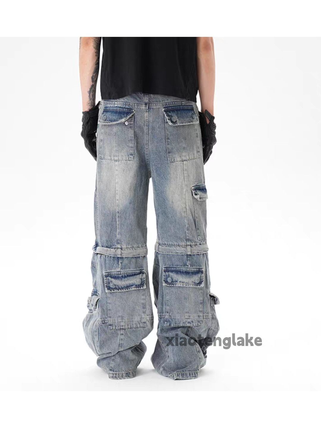 Jean Washed faded loose baggy skate hiphop cargo jeans Size US 34 / EU 50 - 2 Thumbnail