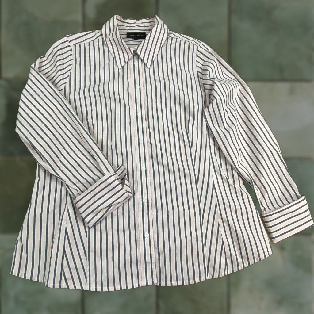 Vintage Lane Bryant Womens Shirt 16 Extra Large Pink Gray Striped Fitted Career Size XXL / US 16-18 / IT 52-54 - 1 Thumbnail
